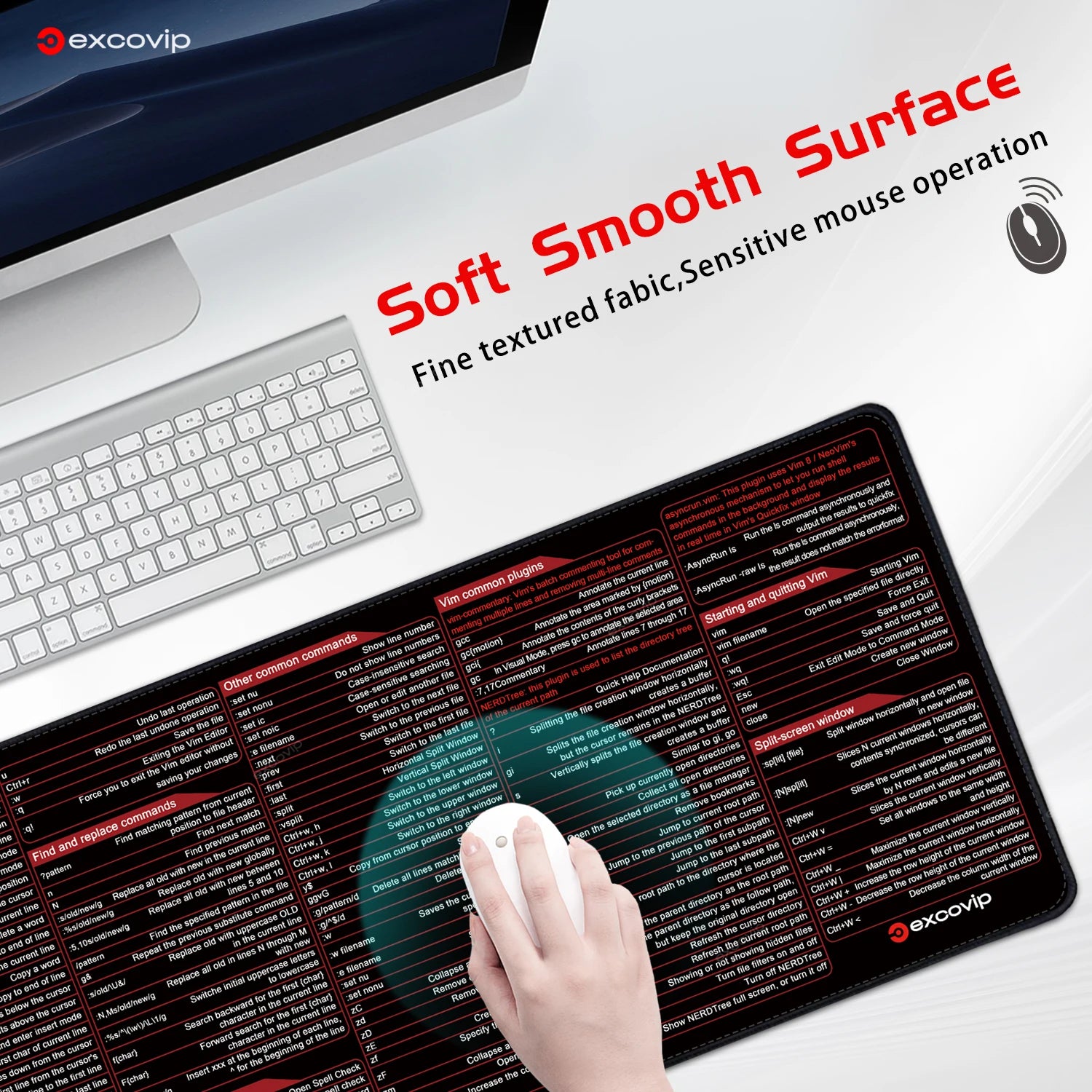 EXCO Non-Slip VIM Cheat Sheet Desk Mat & Gaming Pad