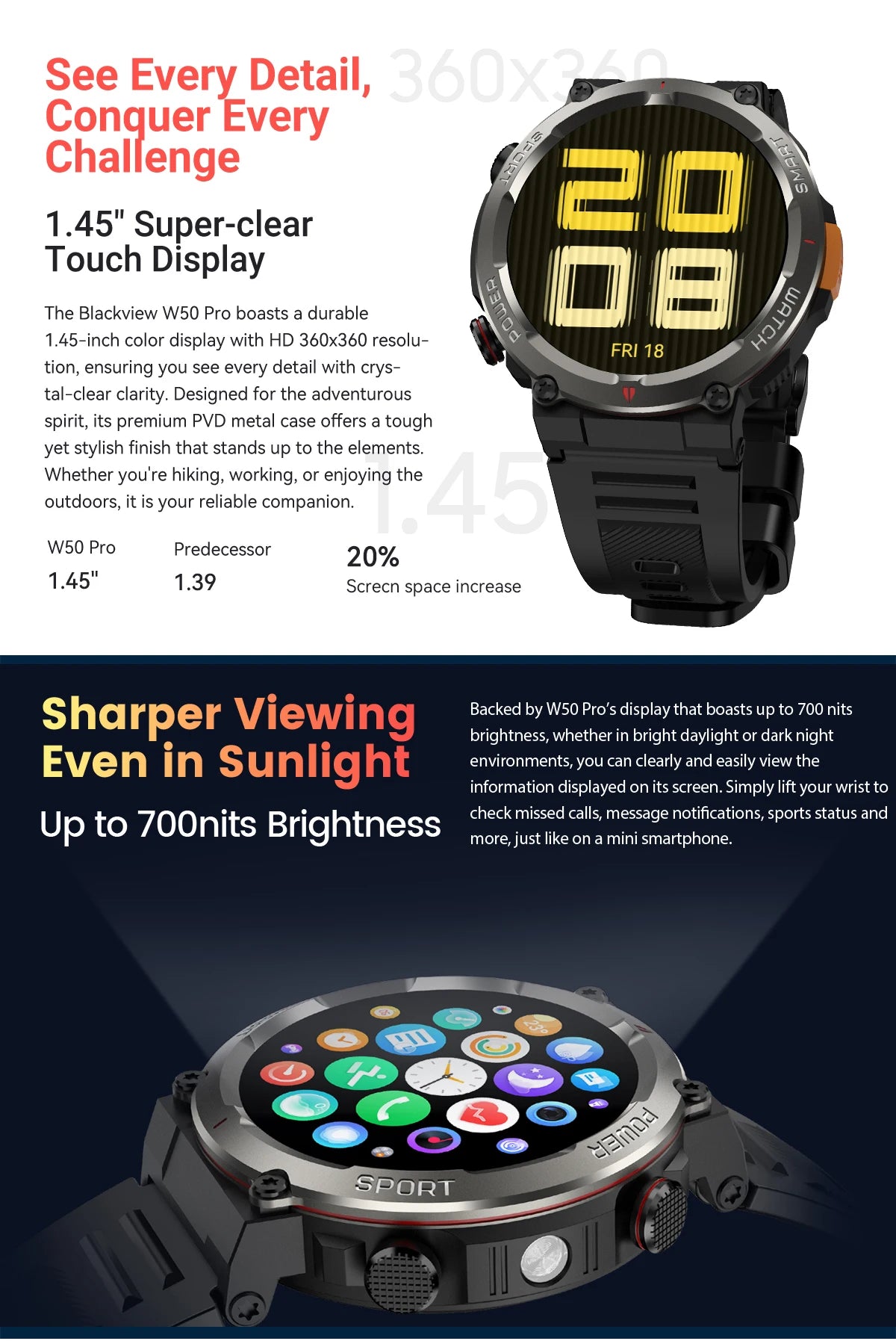 BLACKVIEW W50 Pro 1.45" Tactical Smart Watch