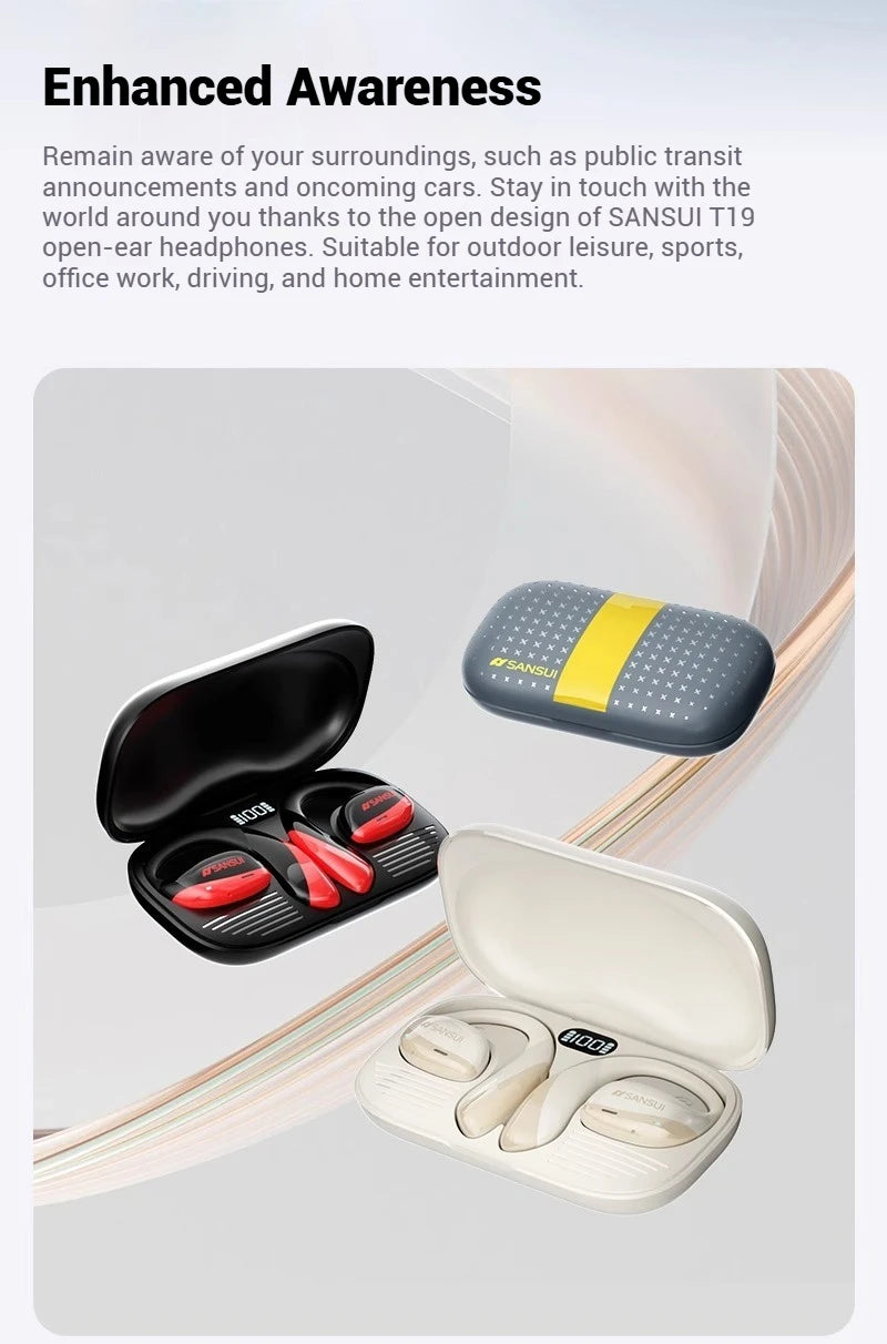 SANSUI T19 Bluetooth Wireless Open Ear Headphones with Spacial Audio