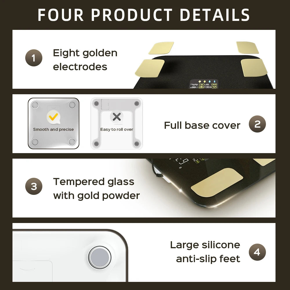 FITDAYS Bluetooth Smart Body Fat Scales - Black