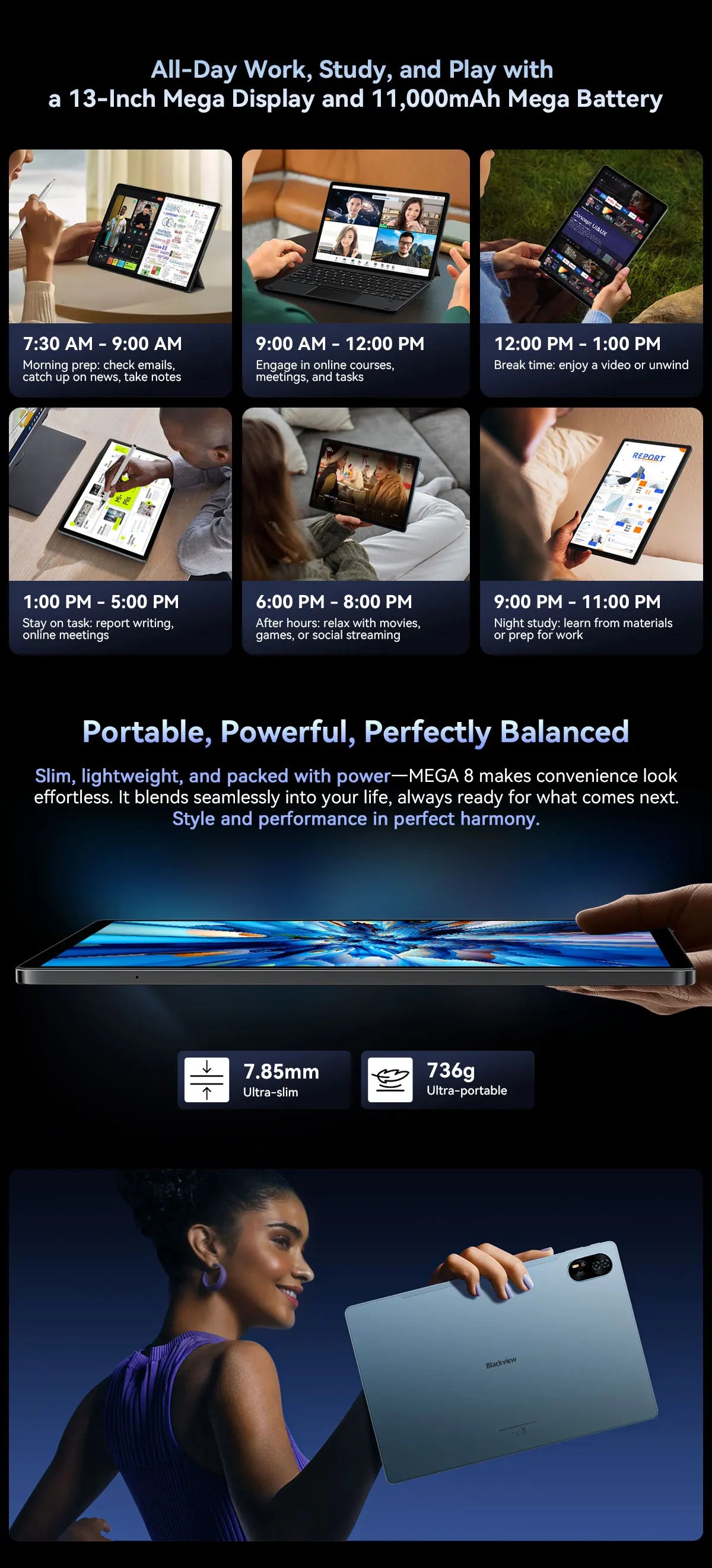 BLACKVIEW Mega 8 13" FHD 4G Android Tablet - 256GB