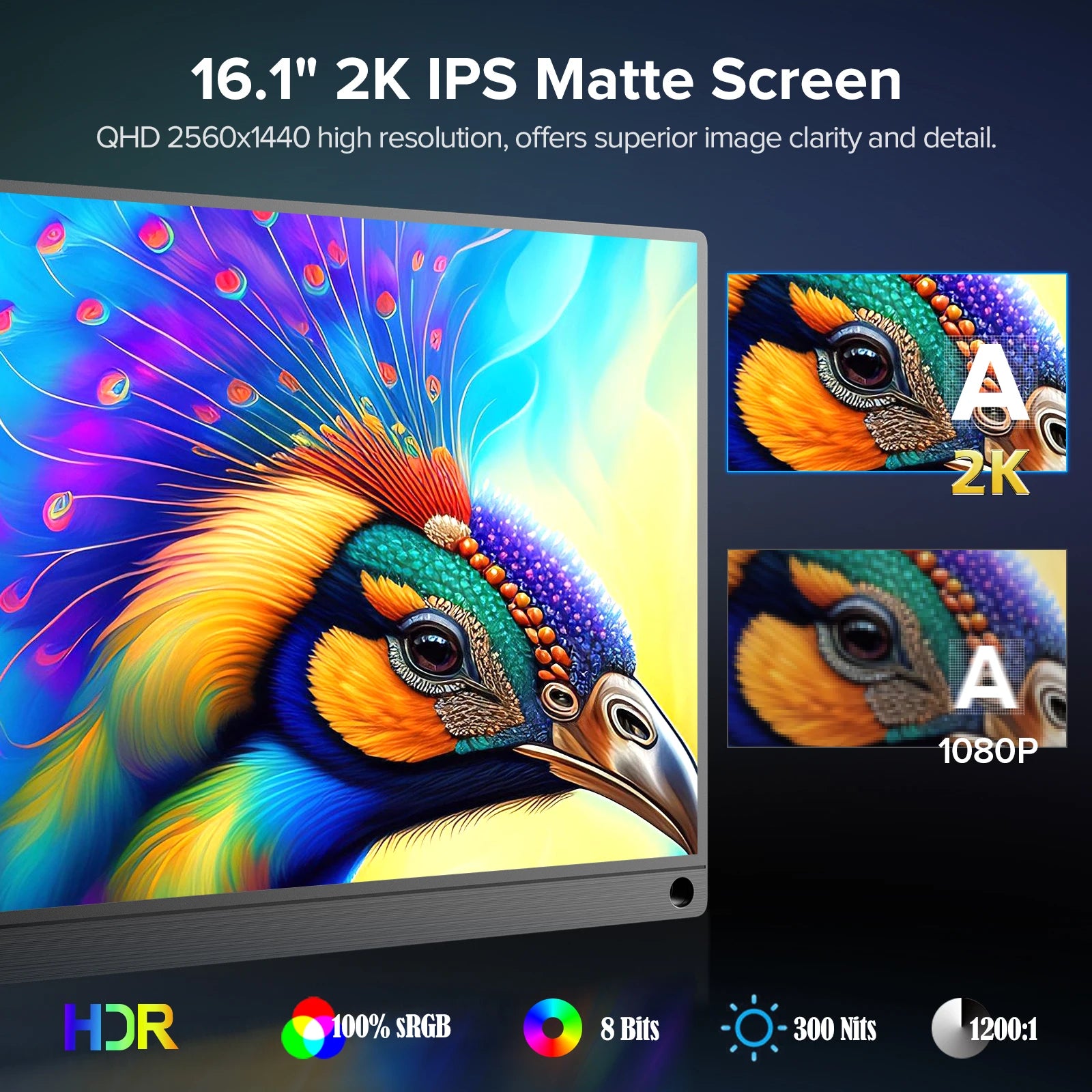 UPERFECT UGame J5 2K QHD 16.1" Portable Monitor with Integrated Stand