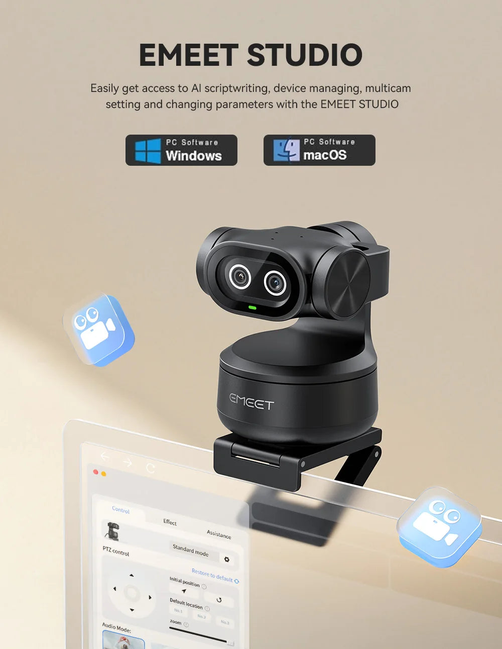 EMEET PIXY 4K Dual-Lense AI Tracking Streaming Webcam