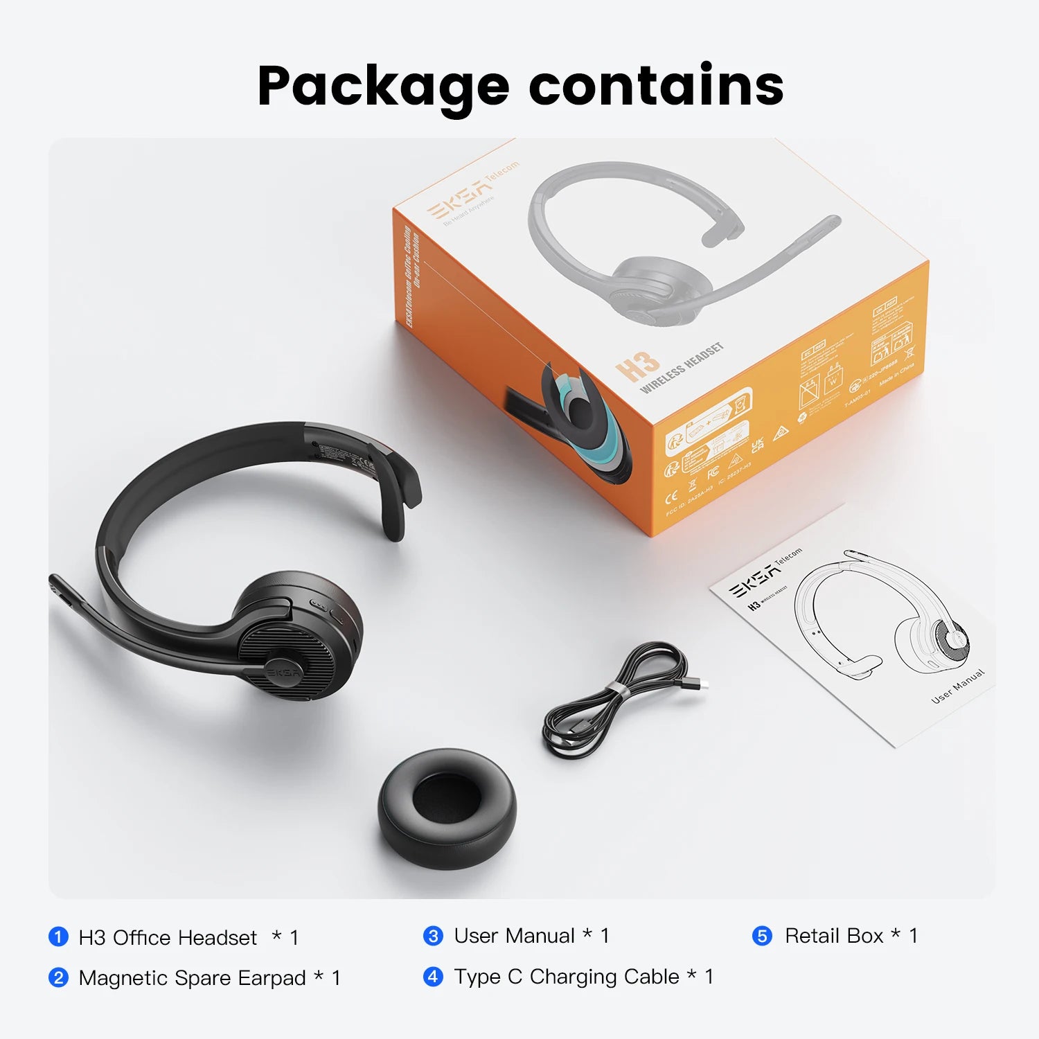 EKSA H3 Bluetooth Wireless Office Headset