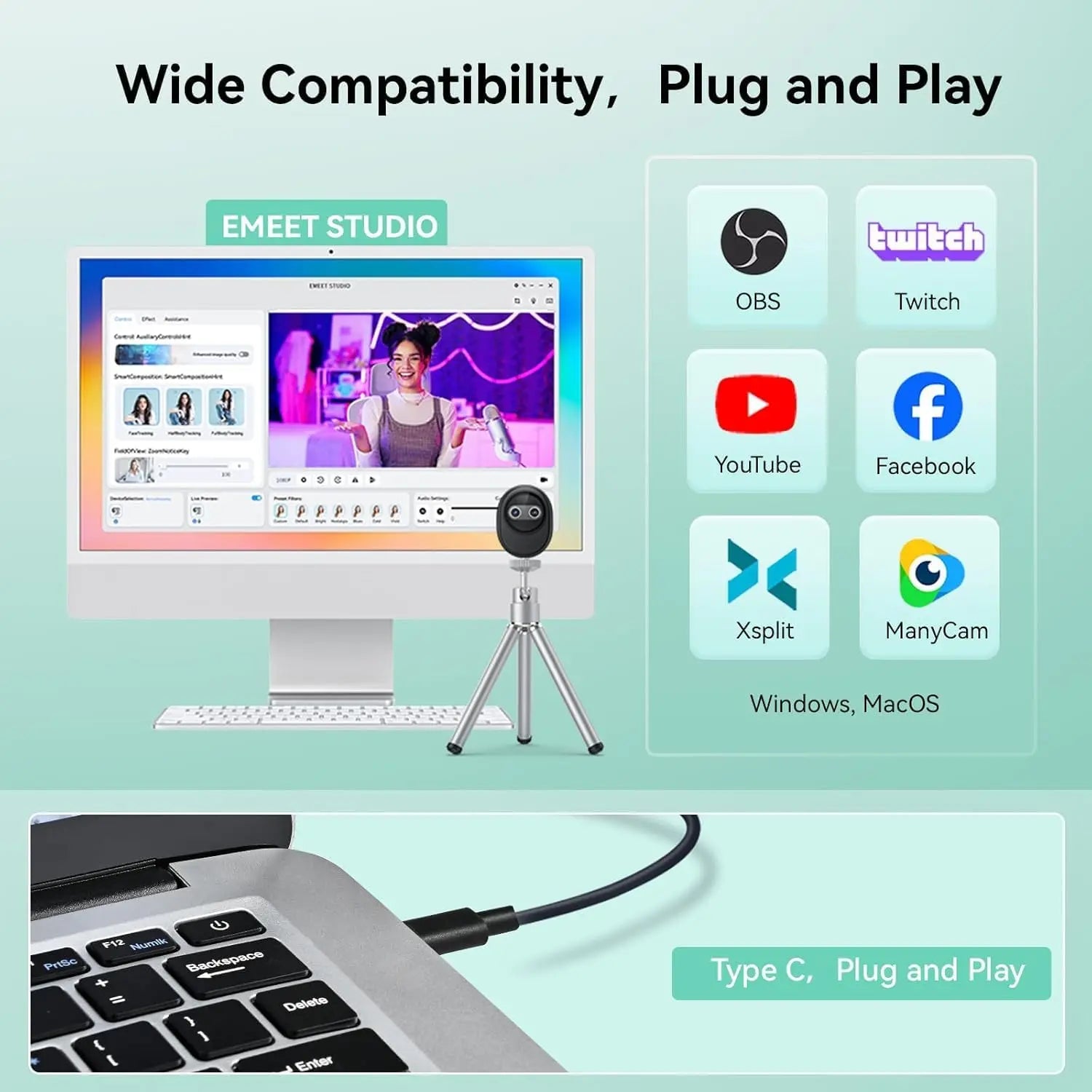 EMEET Piko 4K Dual Lens Streaming Webcam