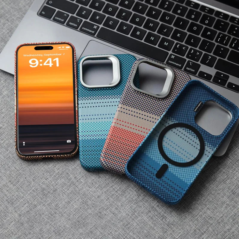 Carbon Fibre Textured MagSafe Case for iPhone with Stand