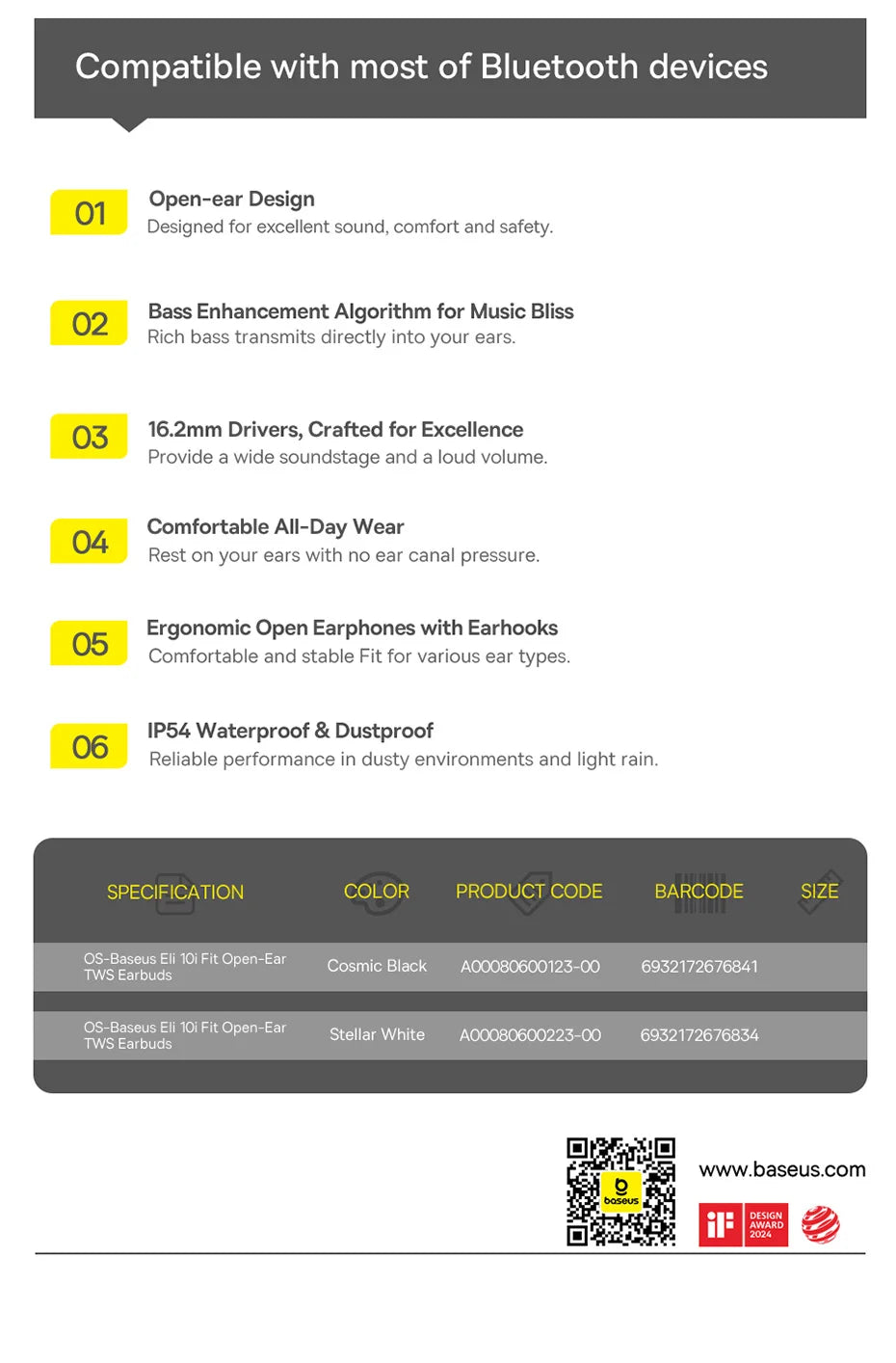 BASEUS Eli 10i Fit Bluetooth Wireless Open Ear Headphones