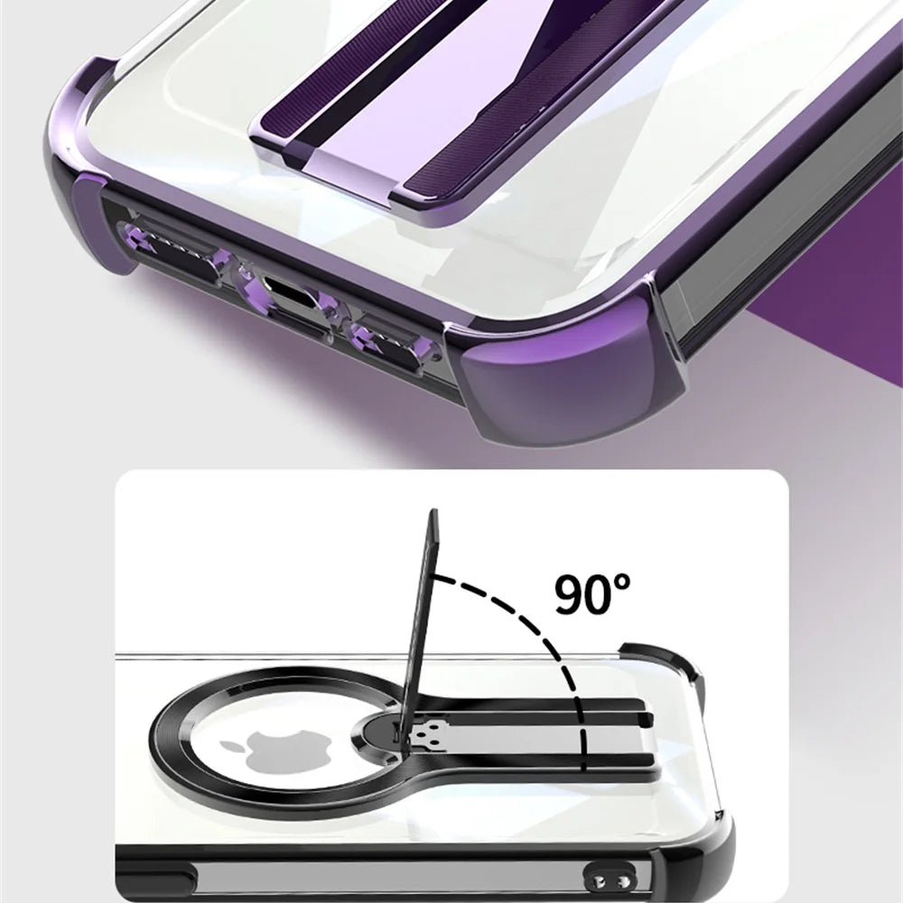 Transparent MagSafe Armor Case for iPhone with Stand