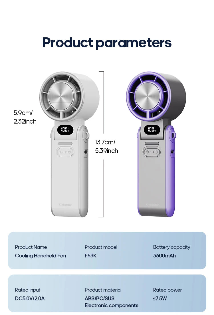 KINSCOTER F53K Rechargeable Portable Handheld Fan