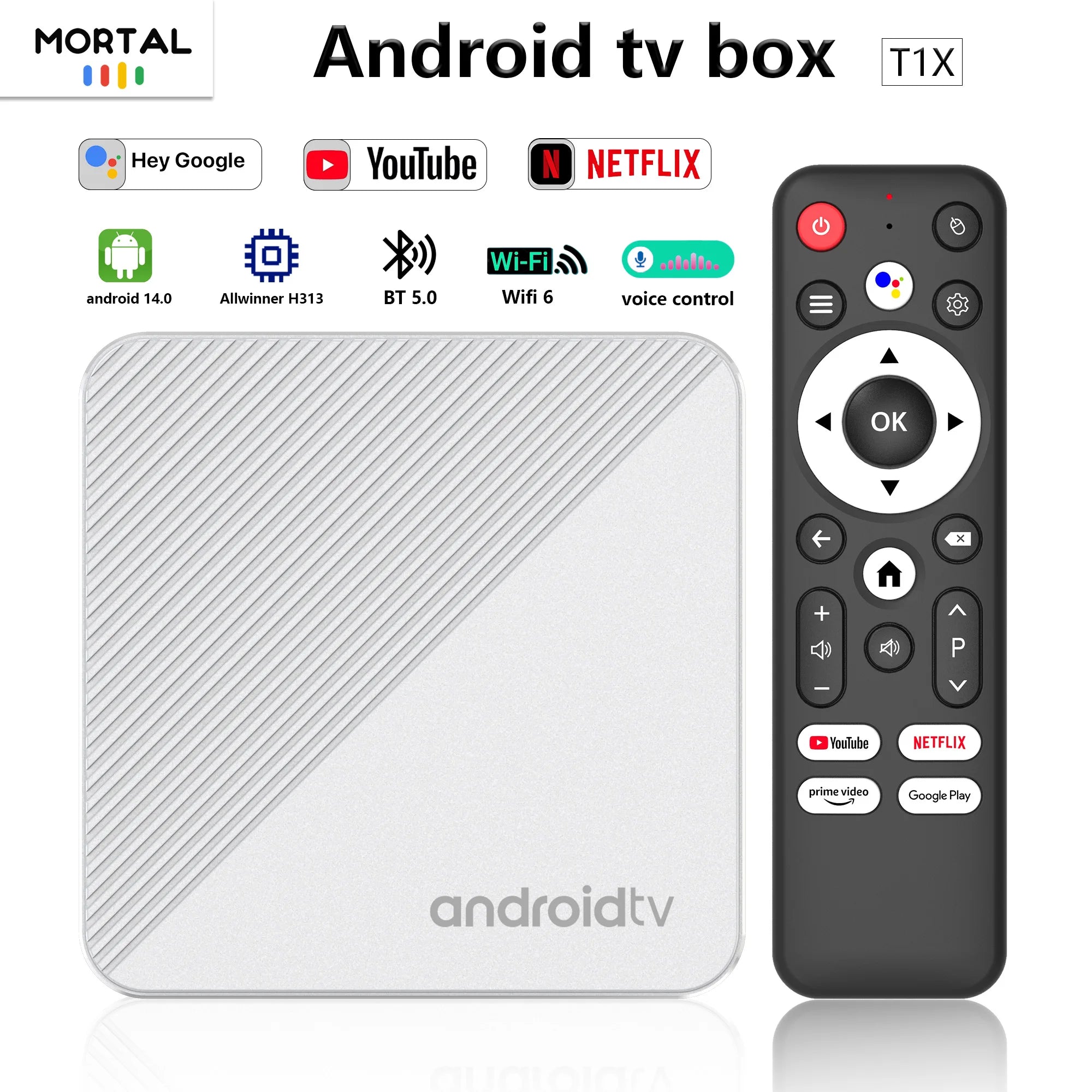 MORTAL T1X 4K Android TV Box with Google Assistant