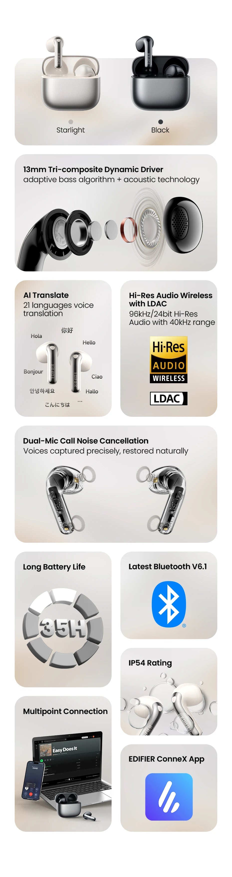 EDIFIER Evobuds Noise Cancelling Bluetooth Wireless Earphones