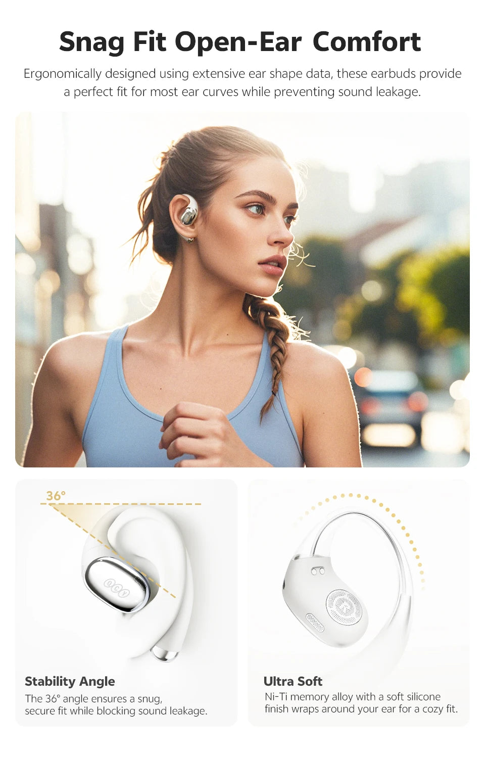 QCY Crossky R70 Open Ear Wireless Bluetooth Earbuds