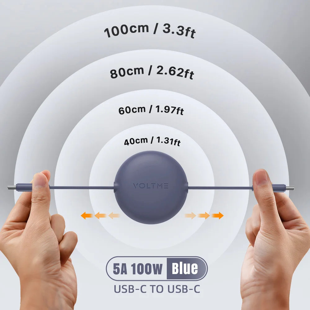 VOLTME 100W Retractable Type-C to Type-C Charging and Data Cable