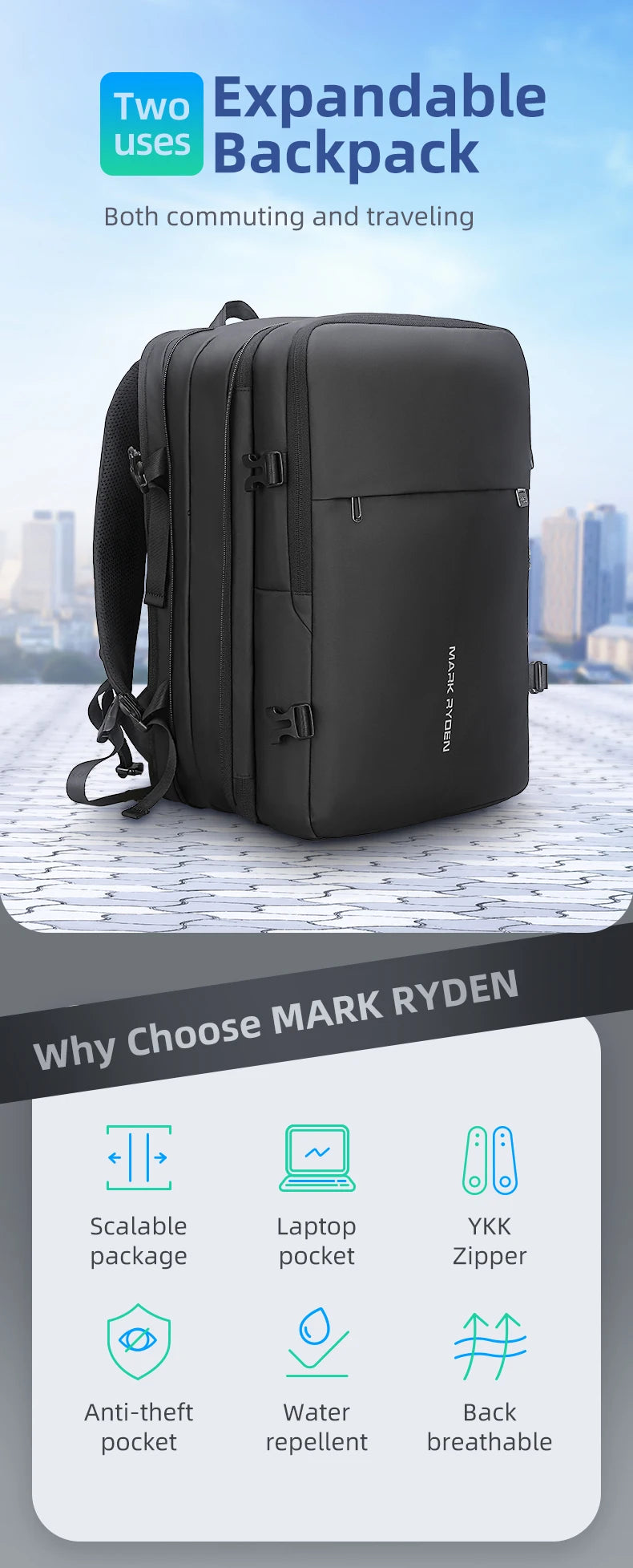 MARK RYDEN MR8057 Expansion Business Travel Backpack