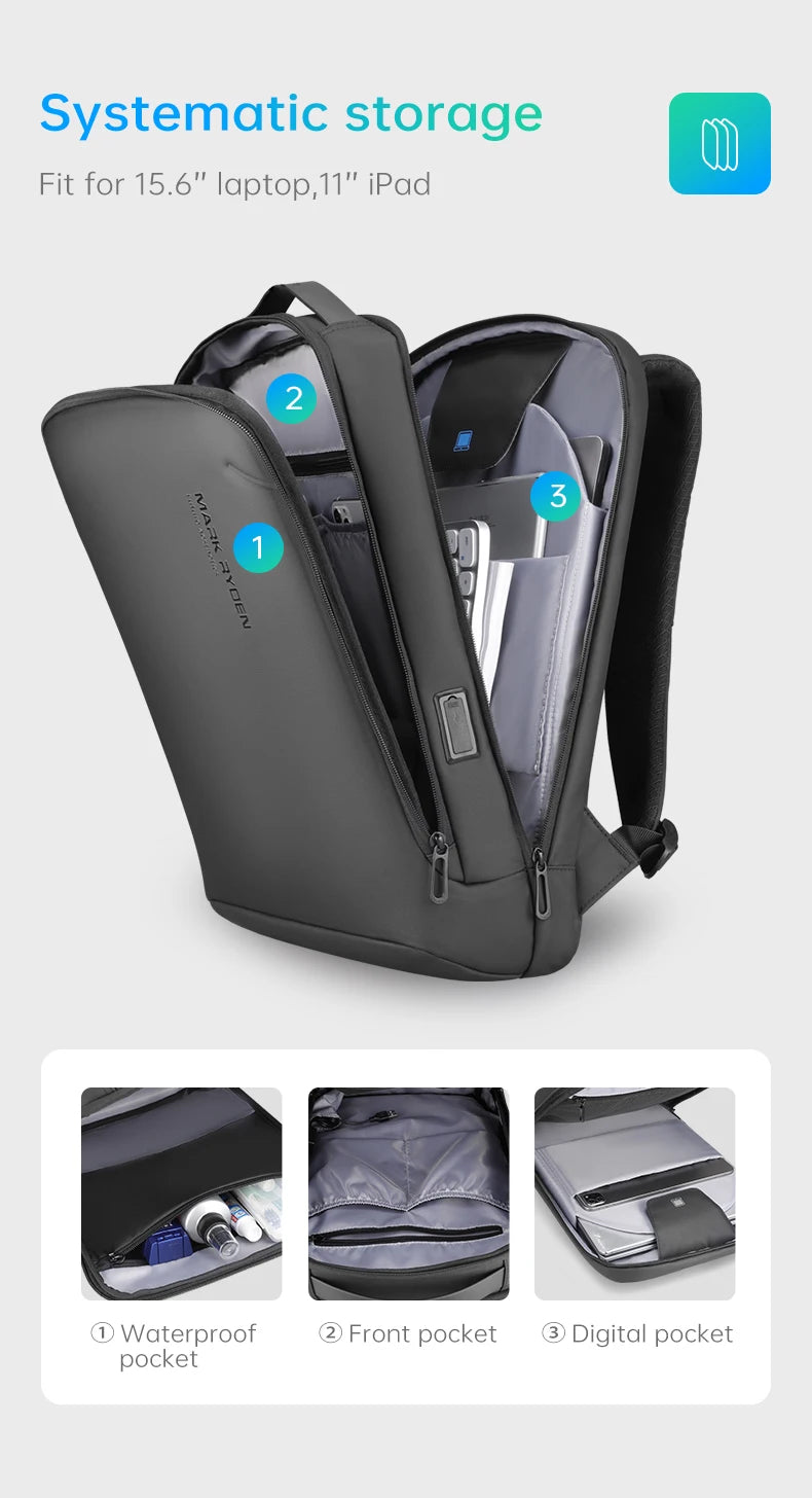 MARK RYDEN MR9008 Business Travel Backpack with USB Charging Port
