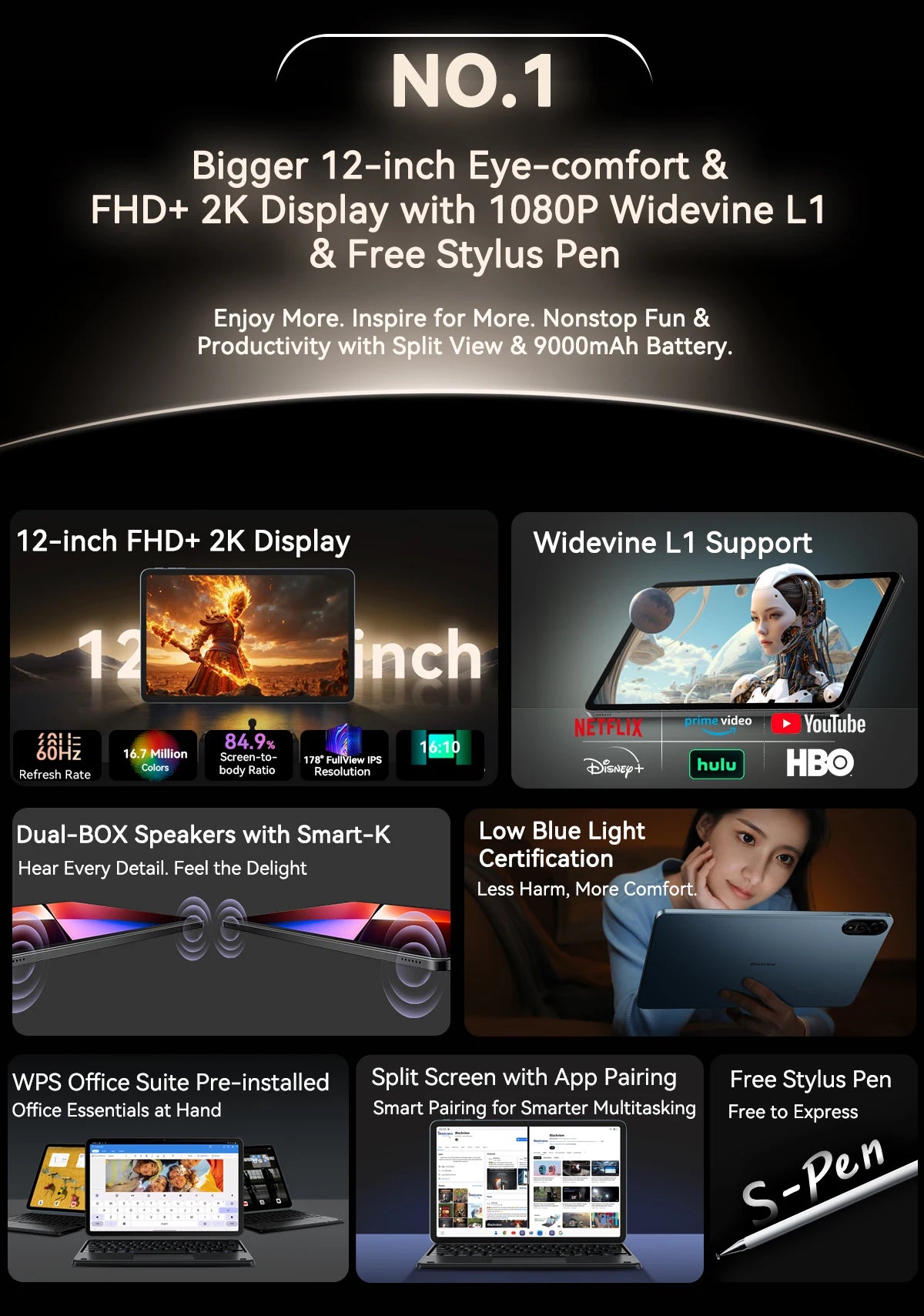 BLACKVIEW Mega 2 12" 4G Android Tablet - 256GB