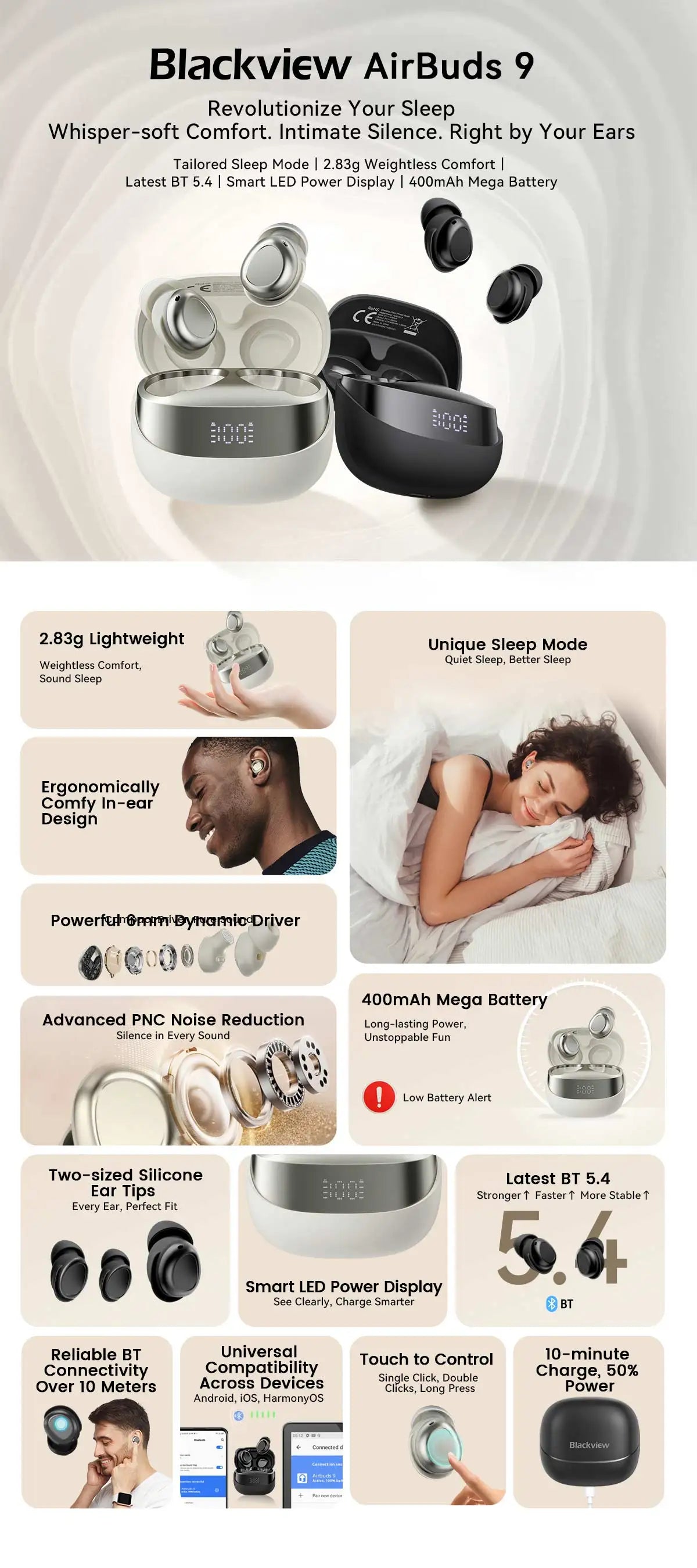 BLACKVIEW AirBuds 9 TWS Bluetooth Wireless Earphones