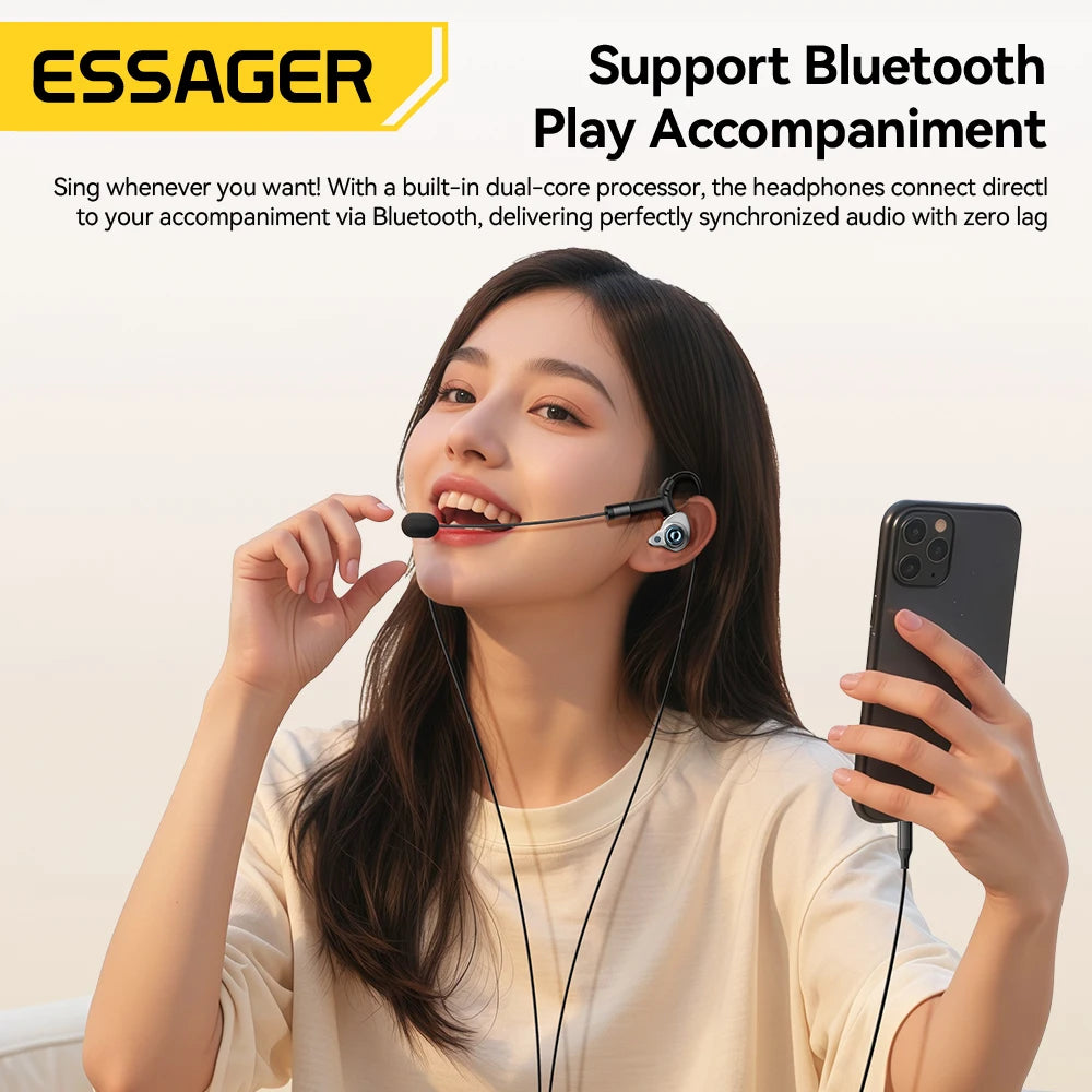ESSAGER SK1 Karaoke Wired Earphones with Built-in Sound Card