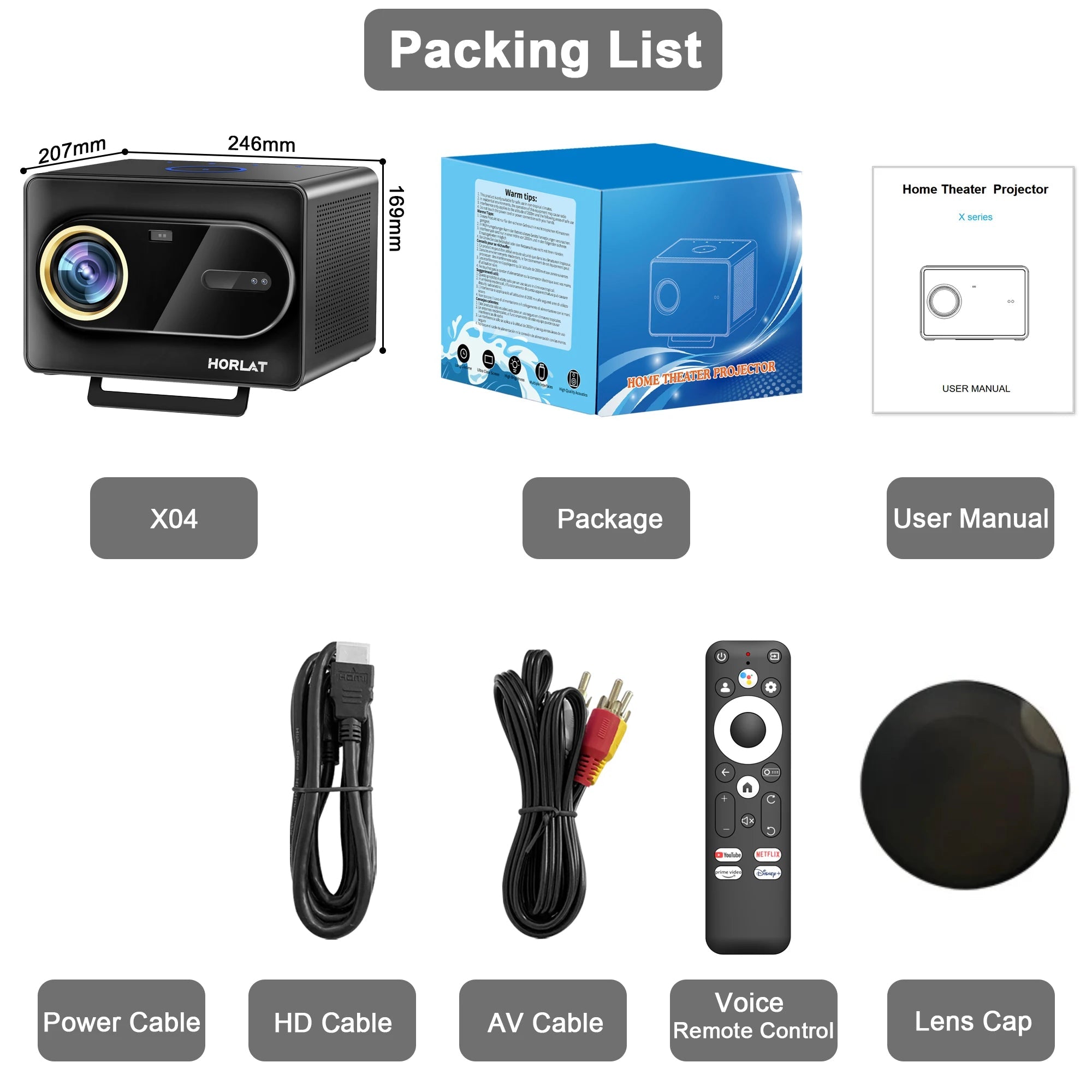 HORLAT 50000 Lumens 4K UHD Smart Home Cinema Projector