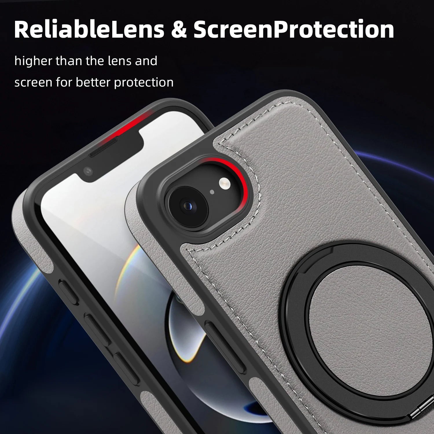 Leather MagSafe Shockproof Case for iPhone with Rotating Stand