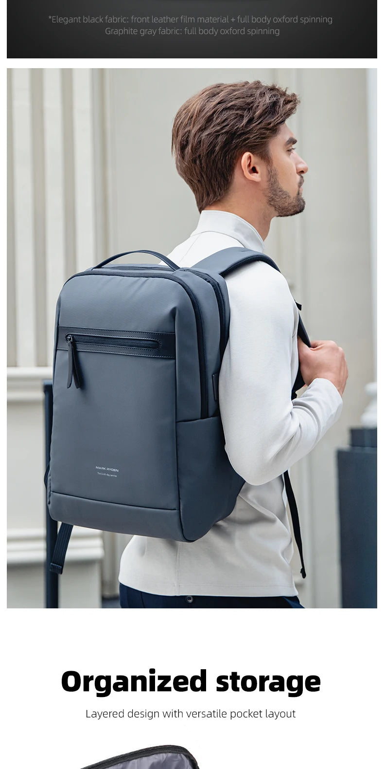MARK RYDEN MR6075 Business Travel Backpack with USB Charging Port