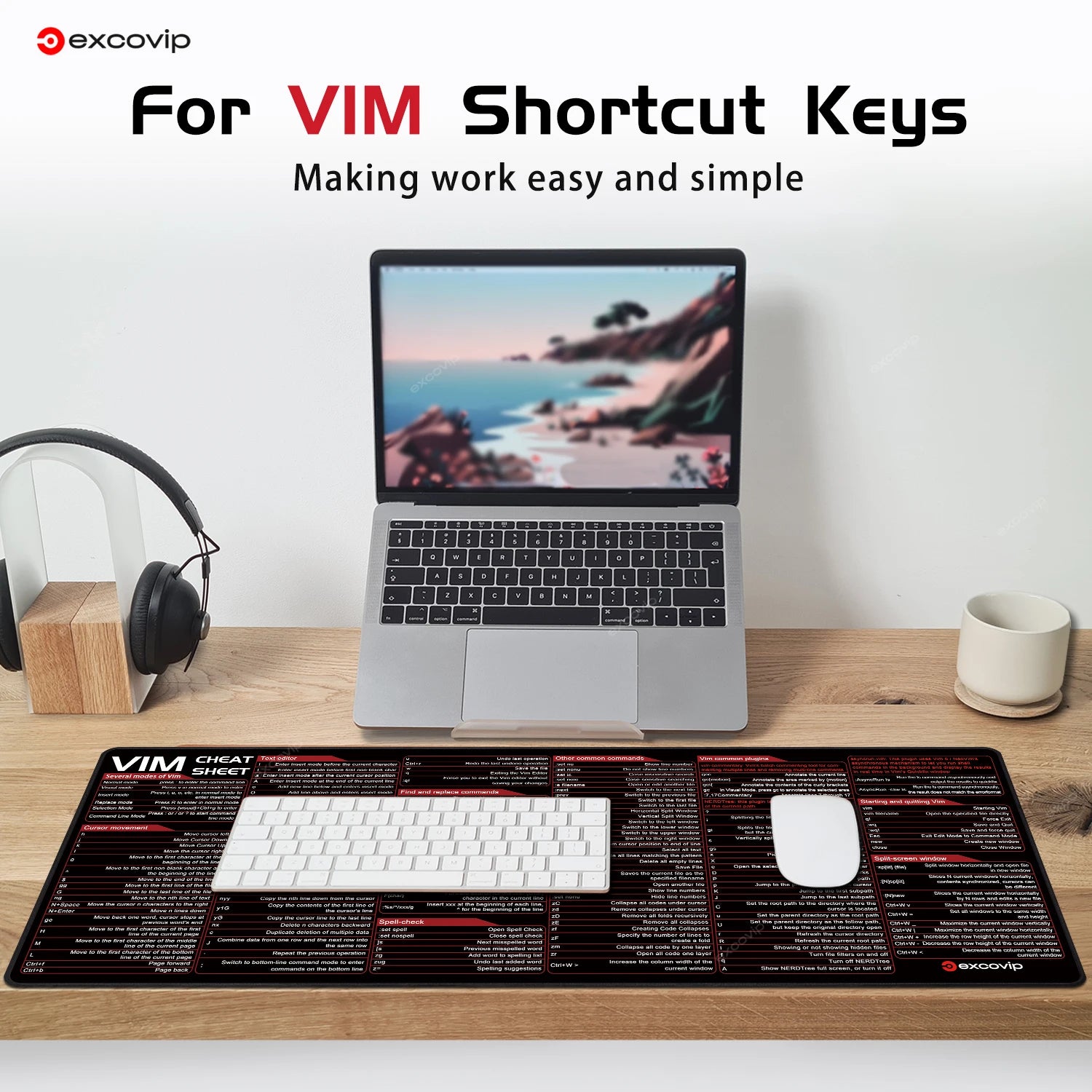 EXCO Non-Slip VIM Cheat Sheet Desk Mat & Gaming Pad