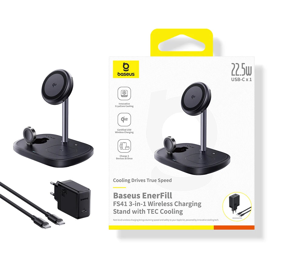 BASEUS Enerfill FS4 3in1 Wireless Charging Stand with TEC Cooling