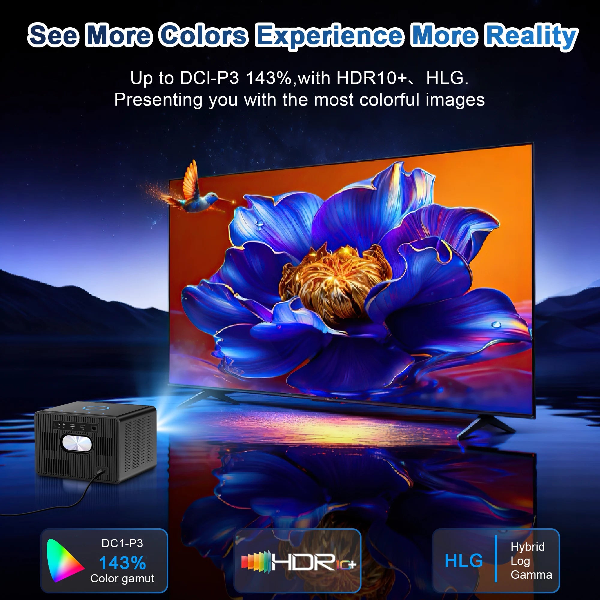 HORLAT 50000 Lumens 4K UHD Smart Home Cinema Projector