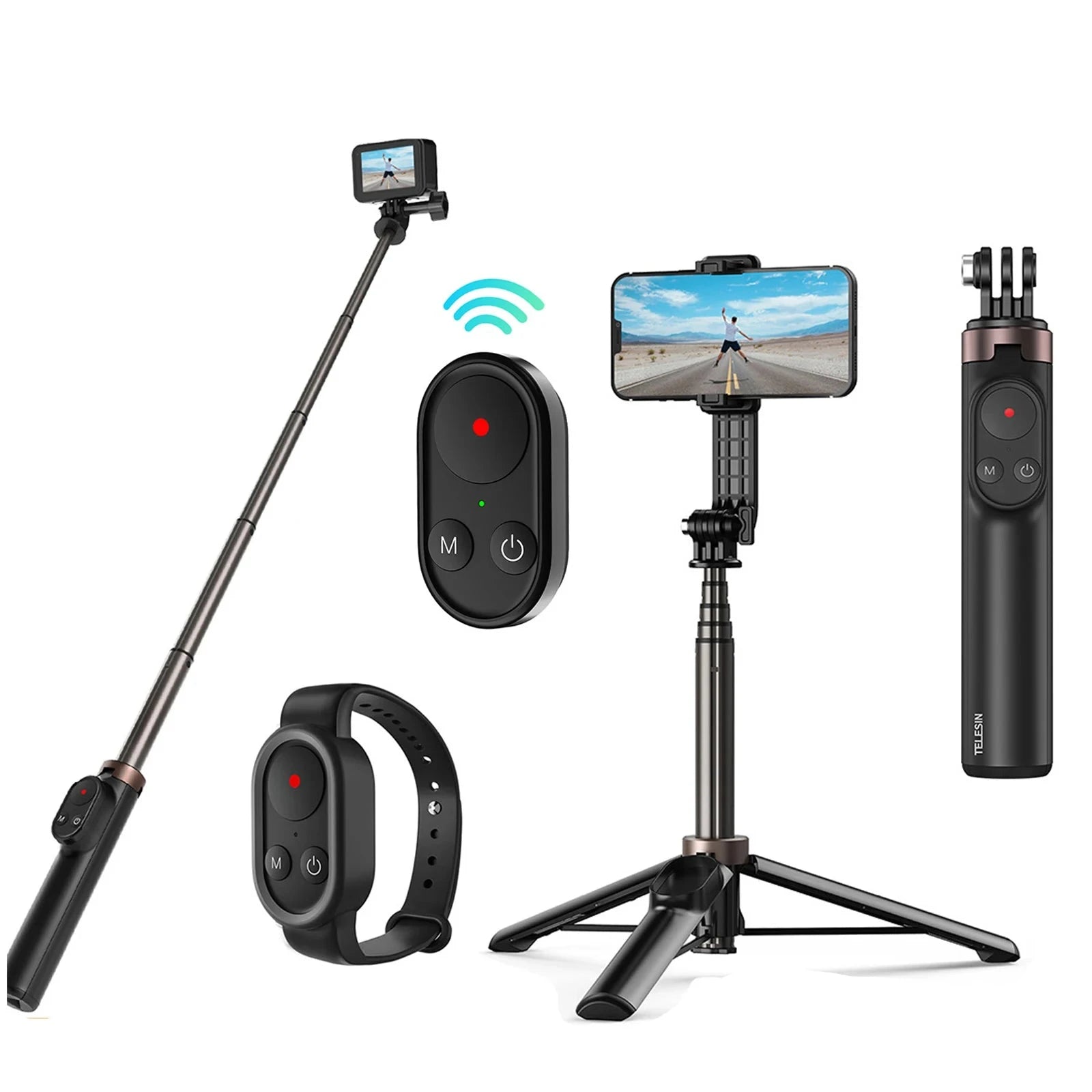 TELESIN Portable Selfie Stick & Tripod with Bluetooth Remote