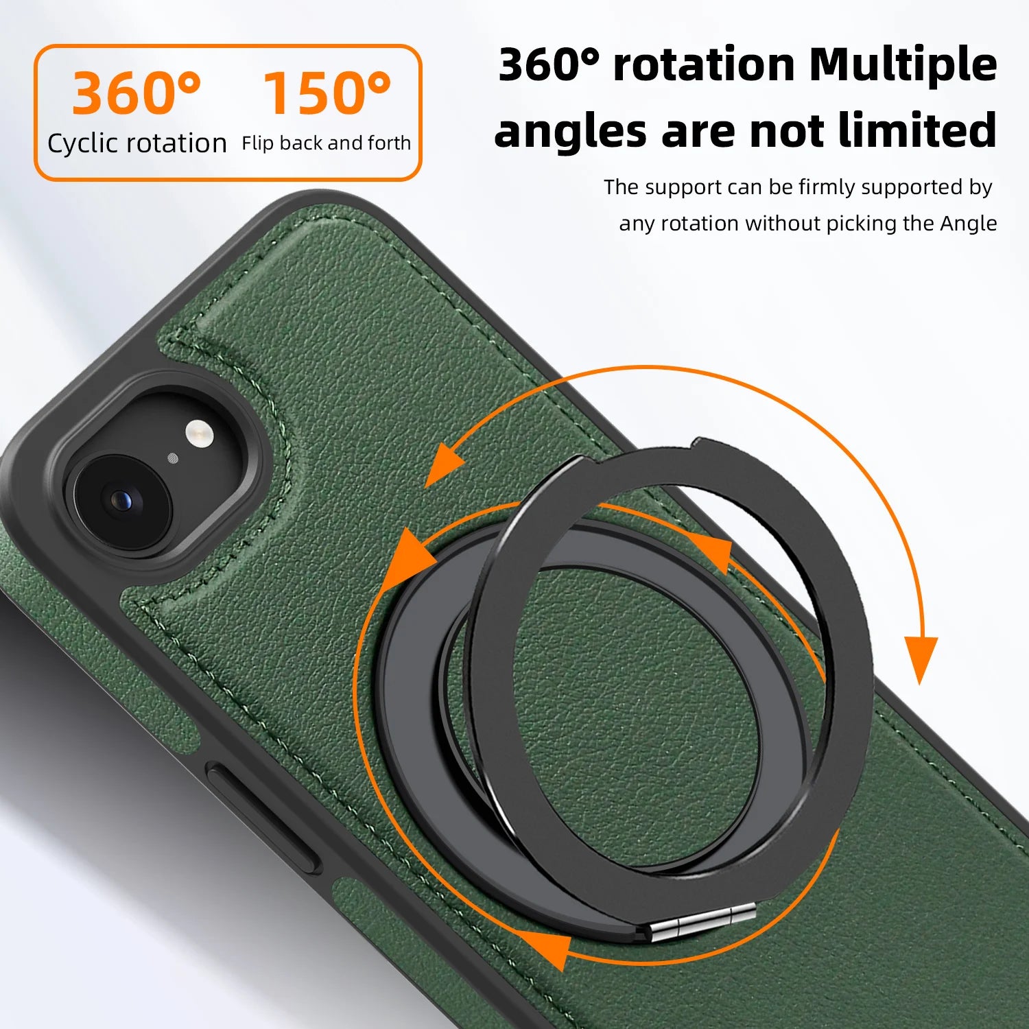 Leather MagSafe Shockproof Case for iPhone with Rotating Stand