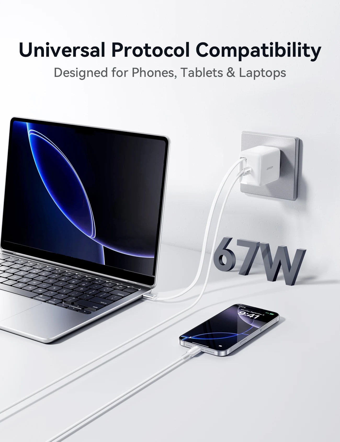 JOYROOM 67W GaN Fast Charging Universal Charger with Retractable Cable