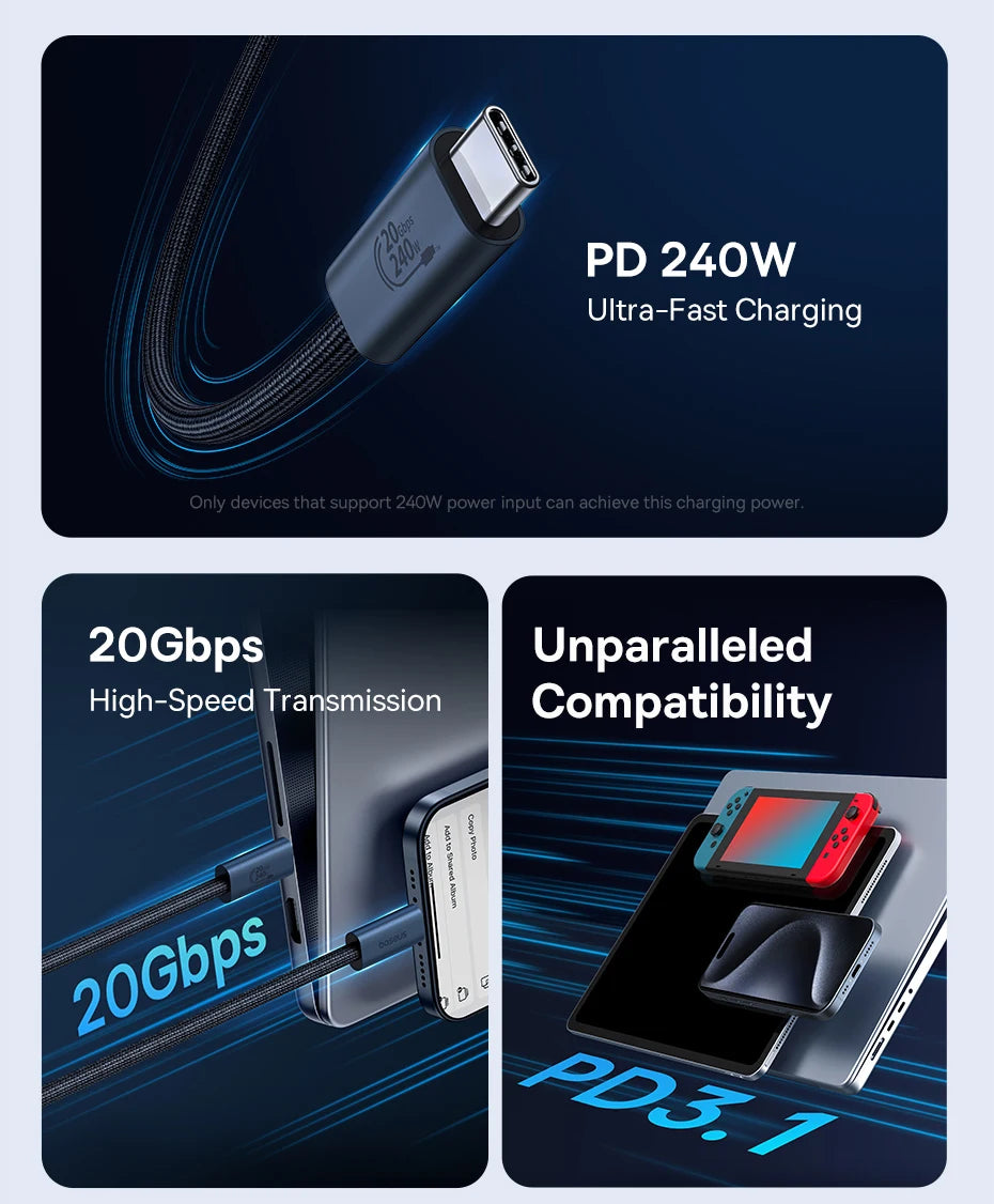 BASEUS Flash Series 240W Type-C to Type-C Charging and Data Cable