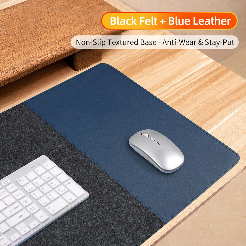HANSONG Non-Slip Felt Desk Mat and Leather Mouse Pad