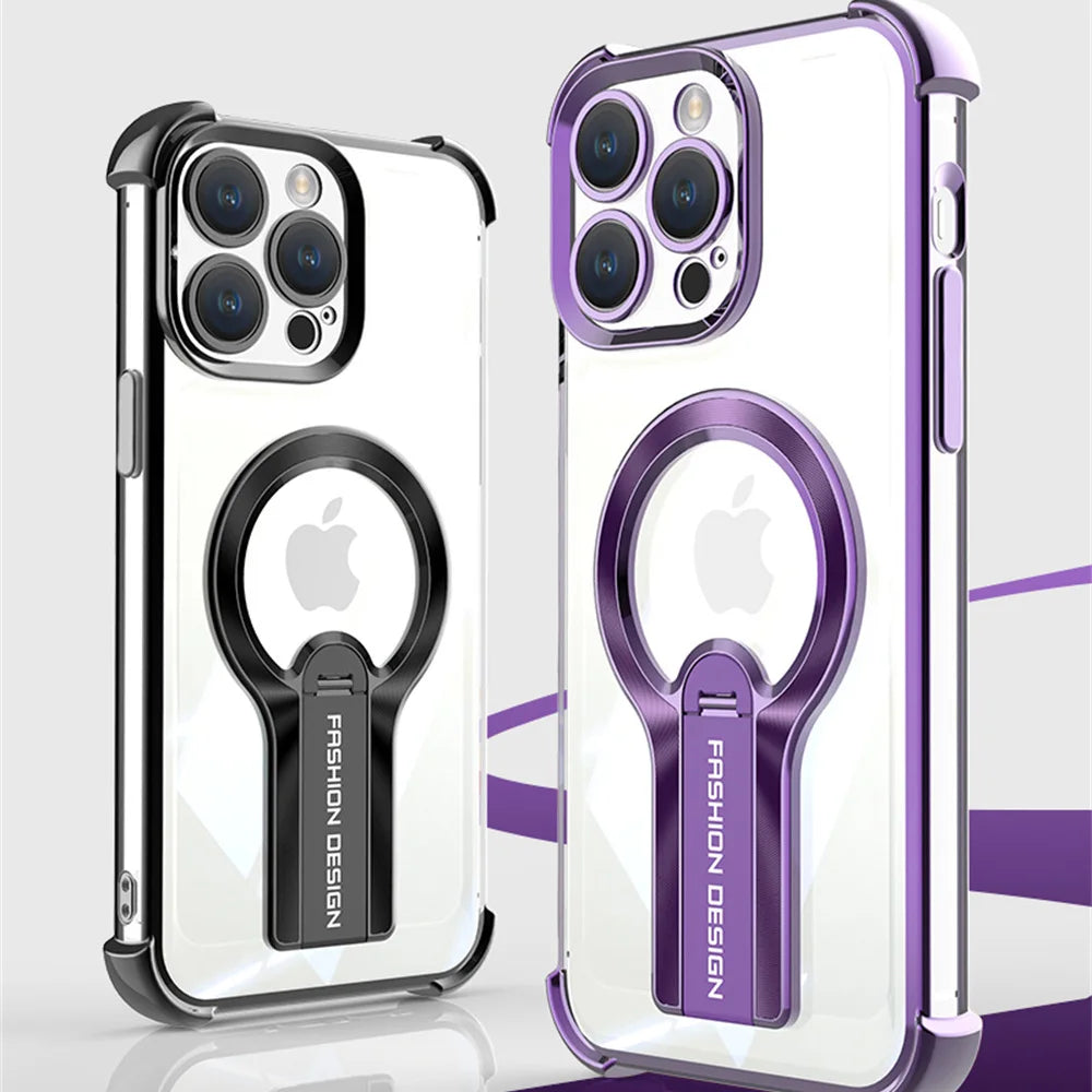 Transparent MagSafe Armor Case for iPhone with Stand