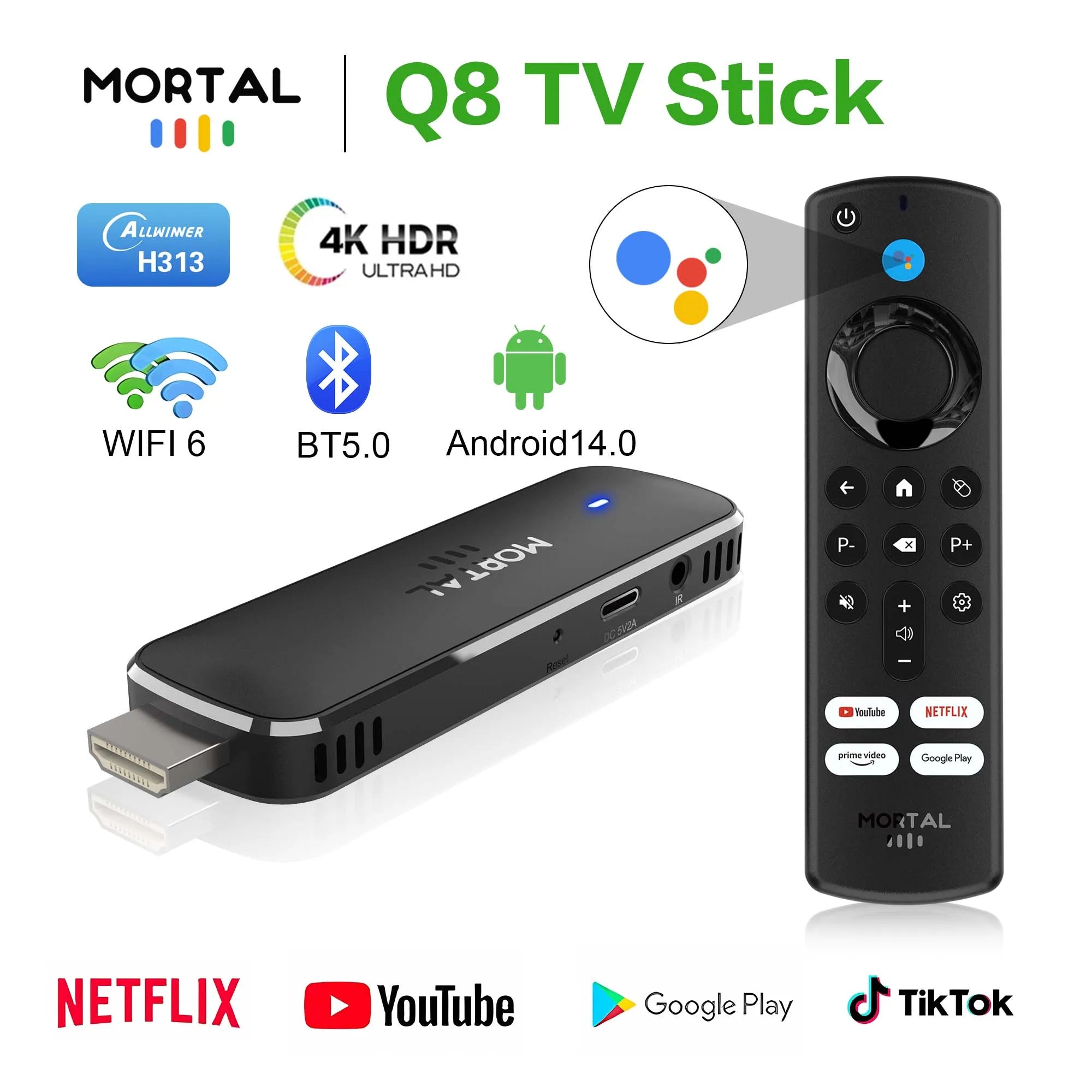 MORTAL Q8 4K Android TV Stick with Google Assistant