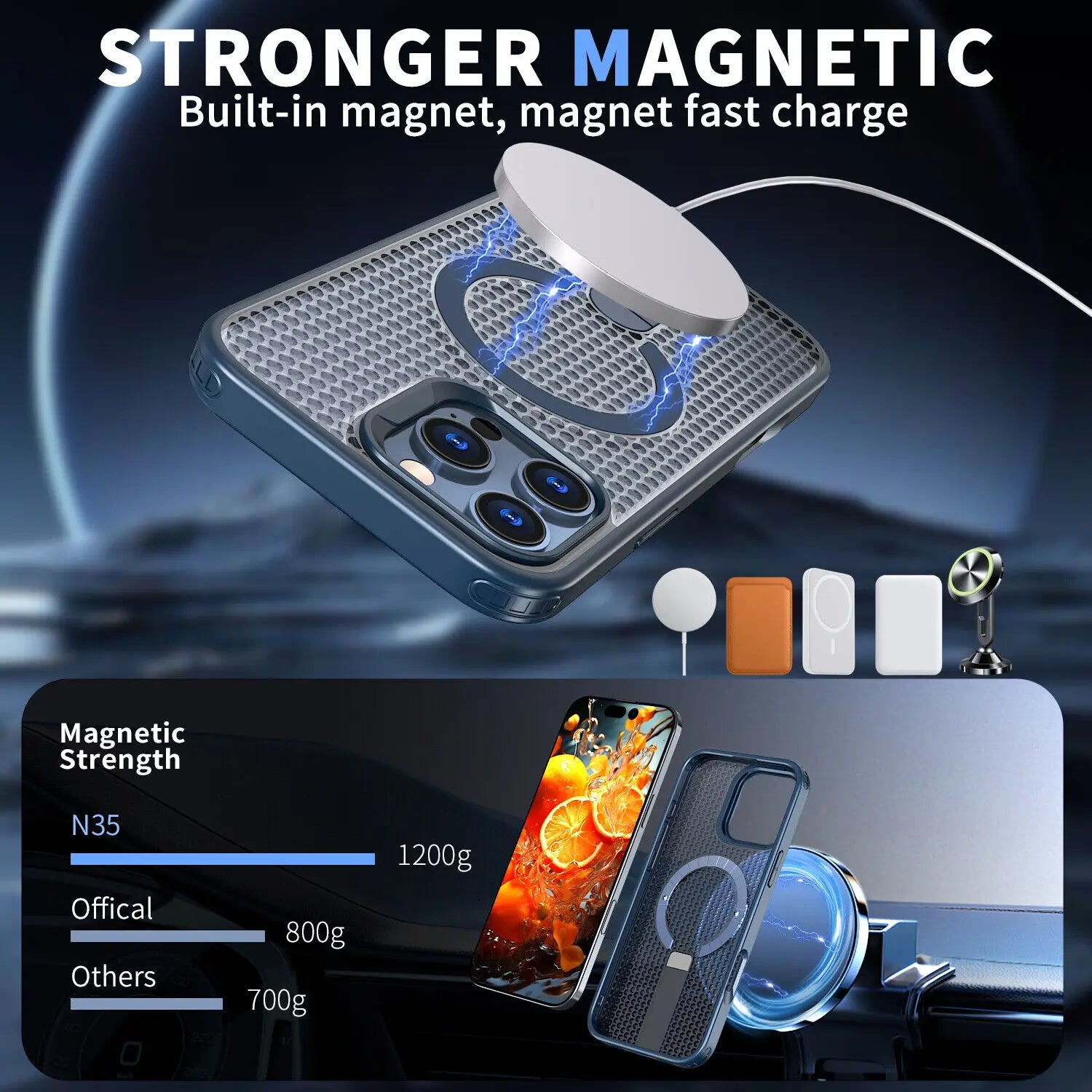 MagSafe Shockproof Cooling Case for iPhone with Stand
