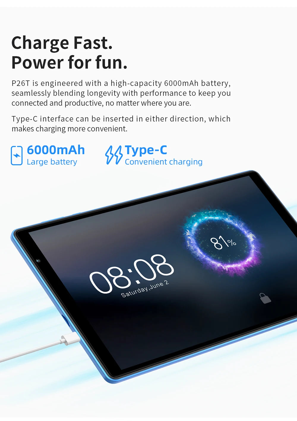 TECLAST P26T 10.1" Android Tablet - 128GB, Blue