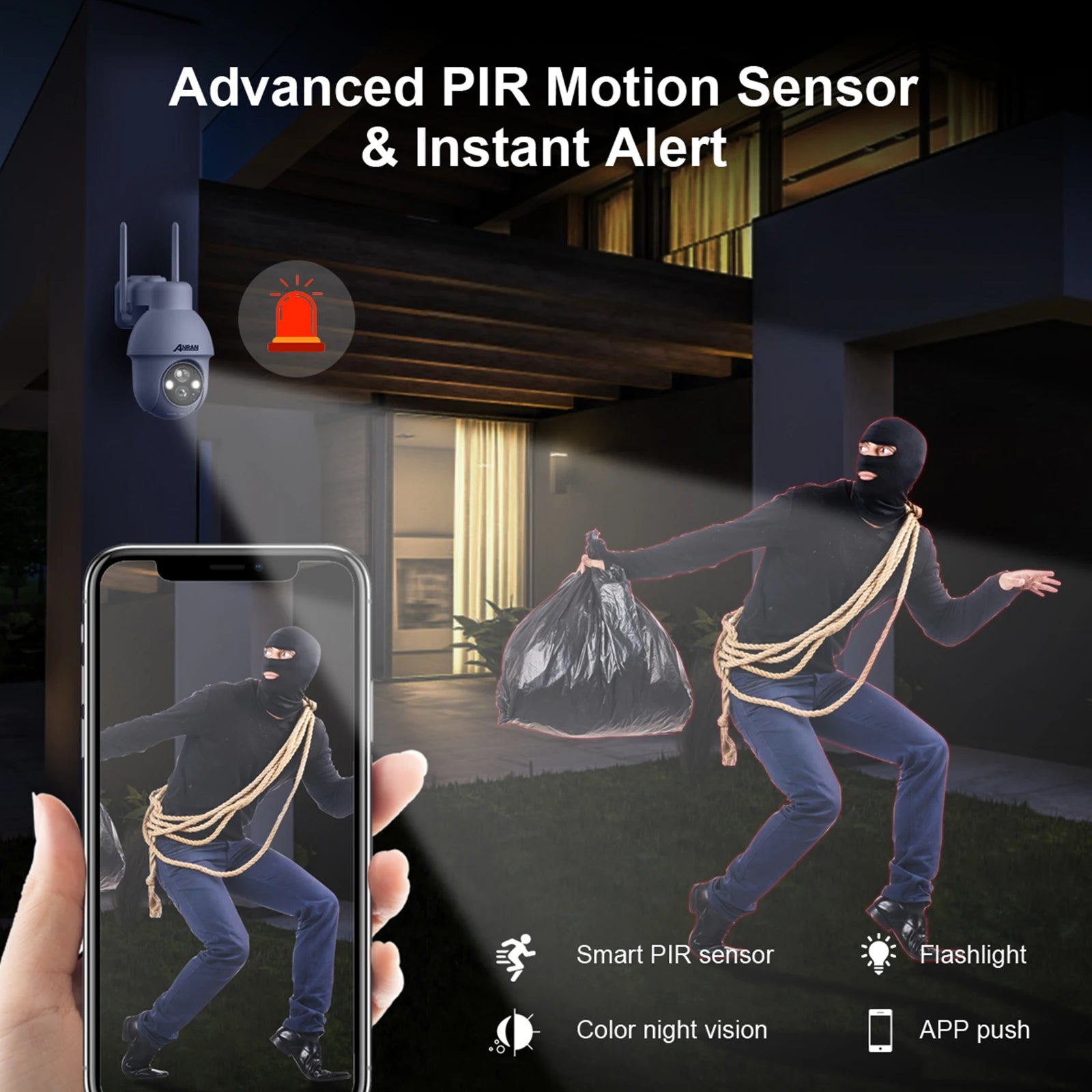 ANRAN 5MP Solar Powered WiFi Smart Home Security Camera