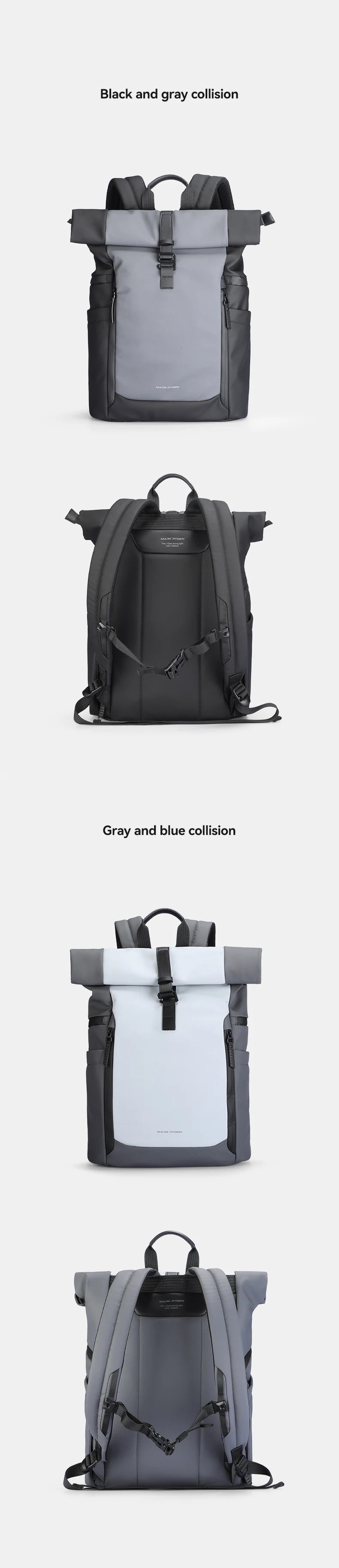 MARK RYDEN MR3807 Roll-Top Business Travel Backpack