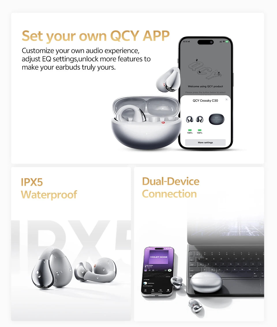 QCY Crossky C30S Clip-on Open Ear Wireless Bluetooth Earbuds