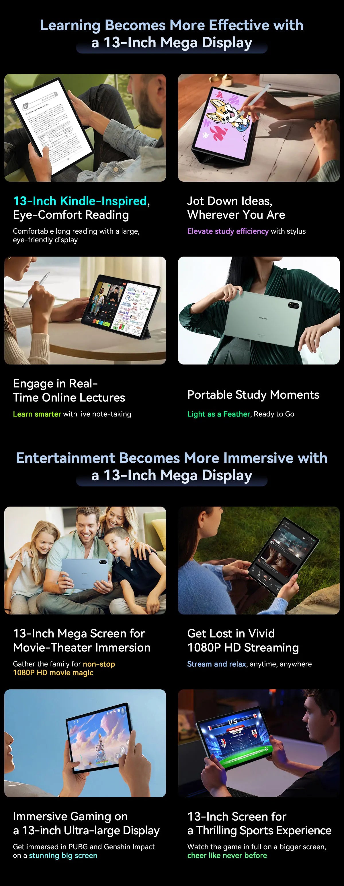 BLACKVIEW Mega 8 13" FHD 4G Android Tablet - 256GB