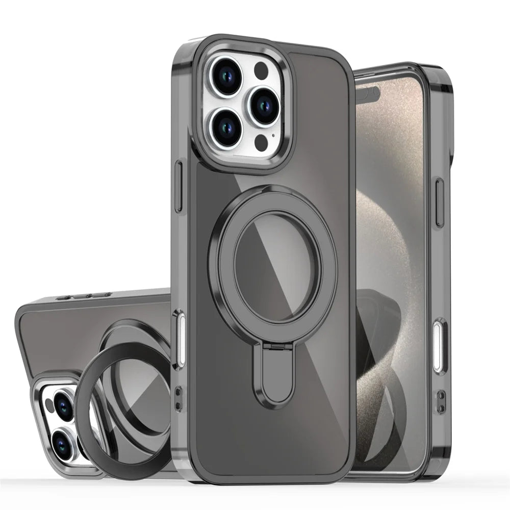 Transparent MagSafe Shockproof Case for iPhone with Stand