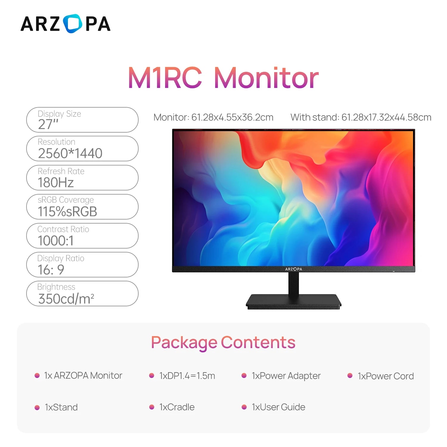 ARZOPA 27" 180Hz 2K FHD Gaming Monitor - Black