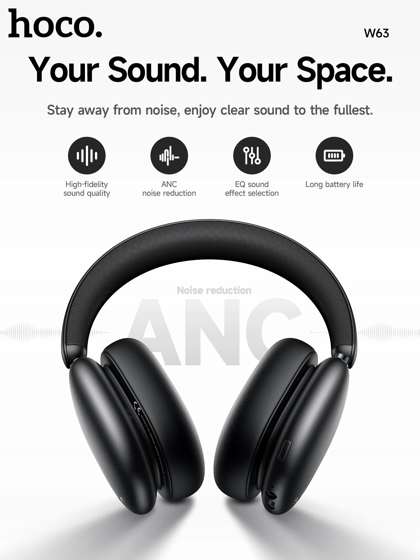 HOCO W63 Noise Cancelling Bluetooth Wireless Headphones