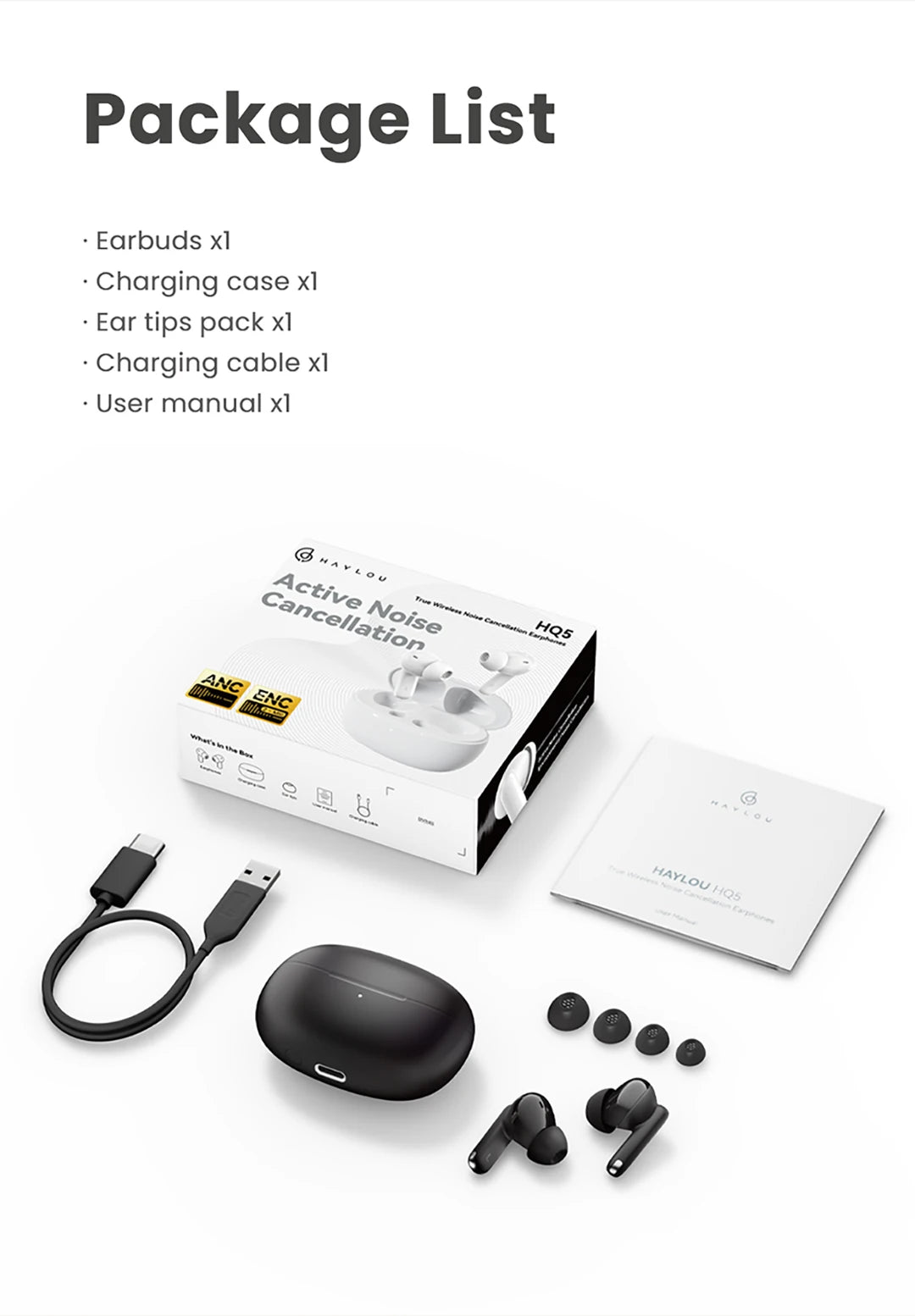 HAYLOU HQ5 ANC Bluetooth Wireless Earphones
