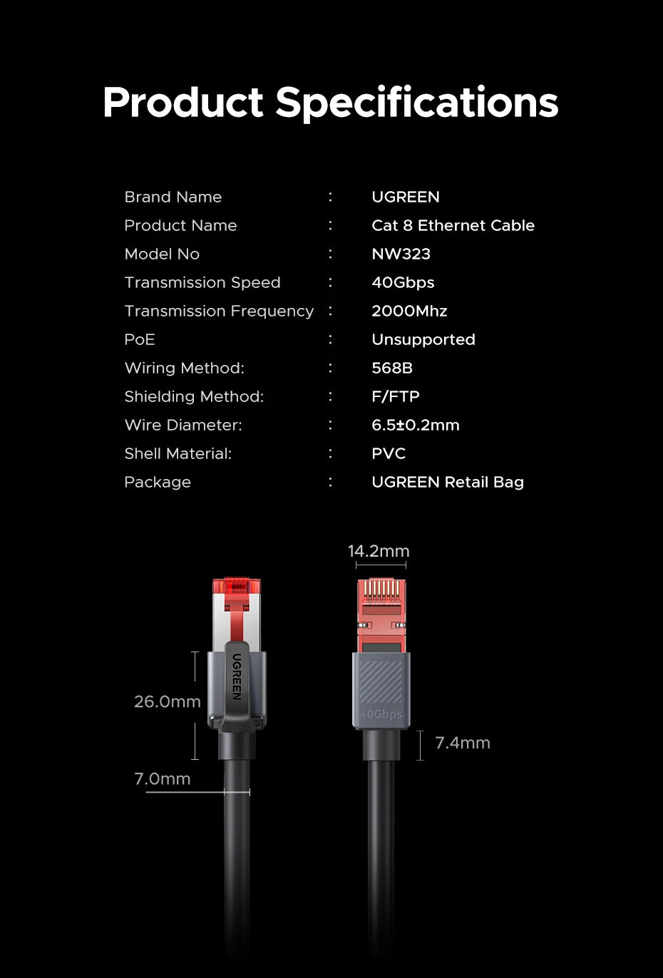 UGREEN NW323 CAT8 High Speed FTP Ethernet Cable
