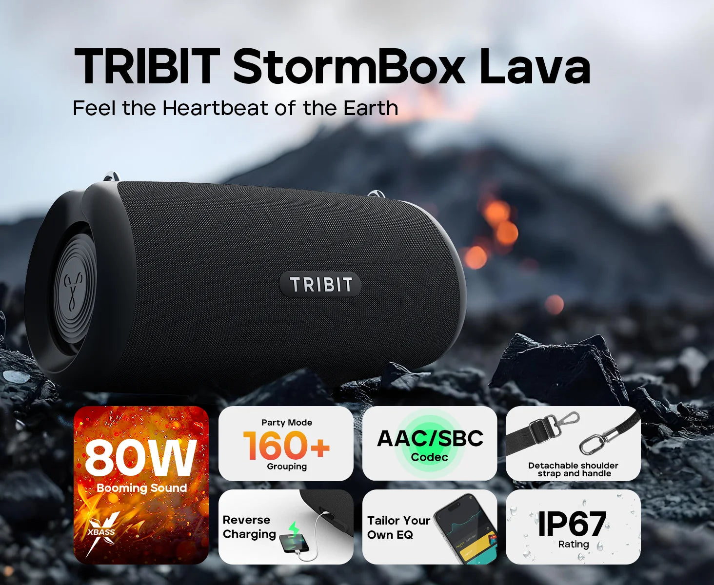 TRIBIT StormBox Lava Portable Bluetooth Speaker and Power Bank