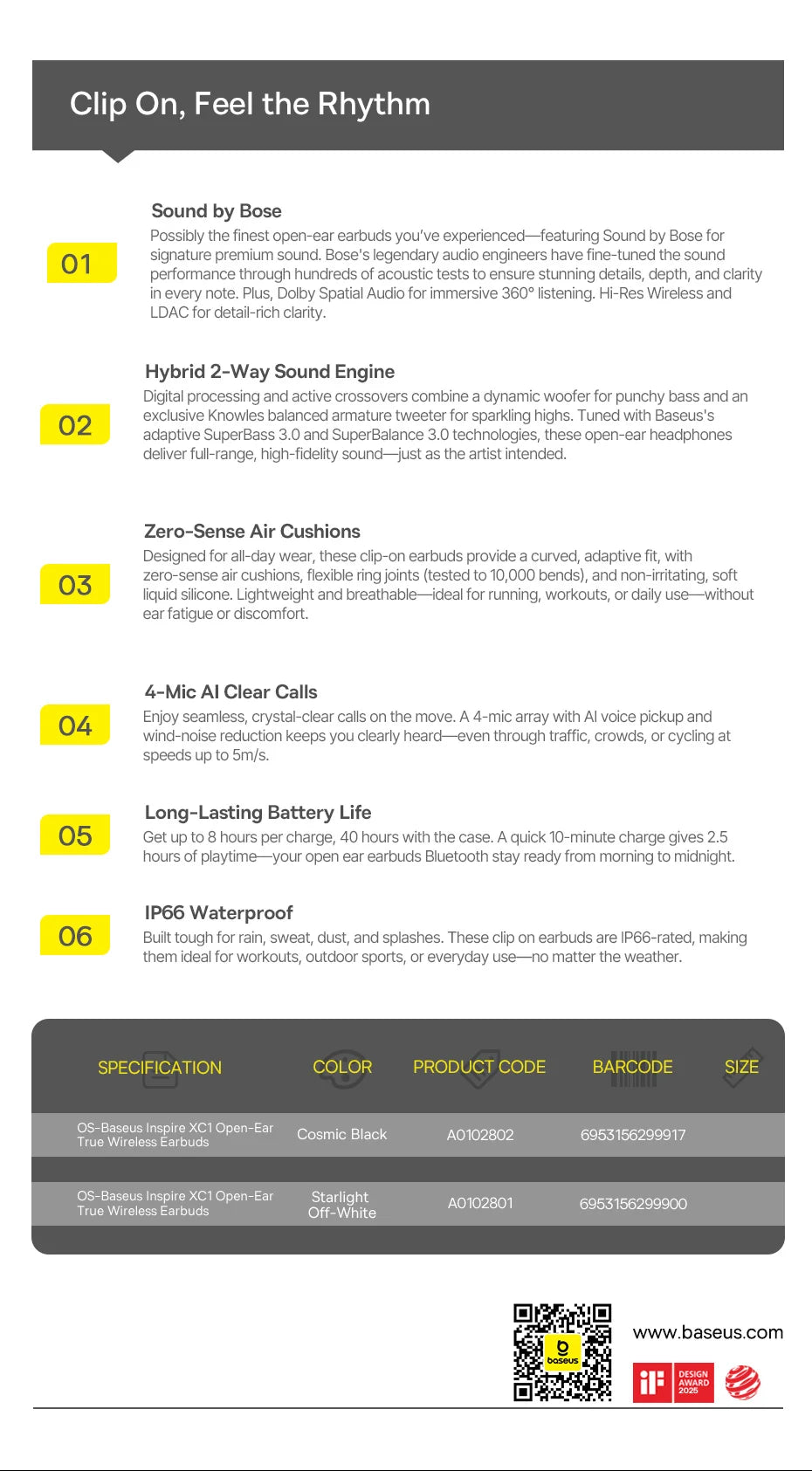 BASEUS Inspire XC1 Bluetooth Wireless Open Ear Headphones