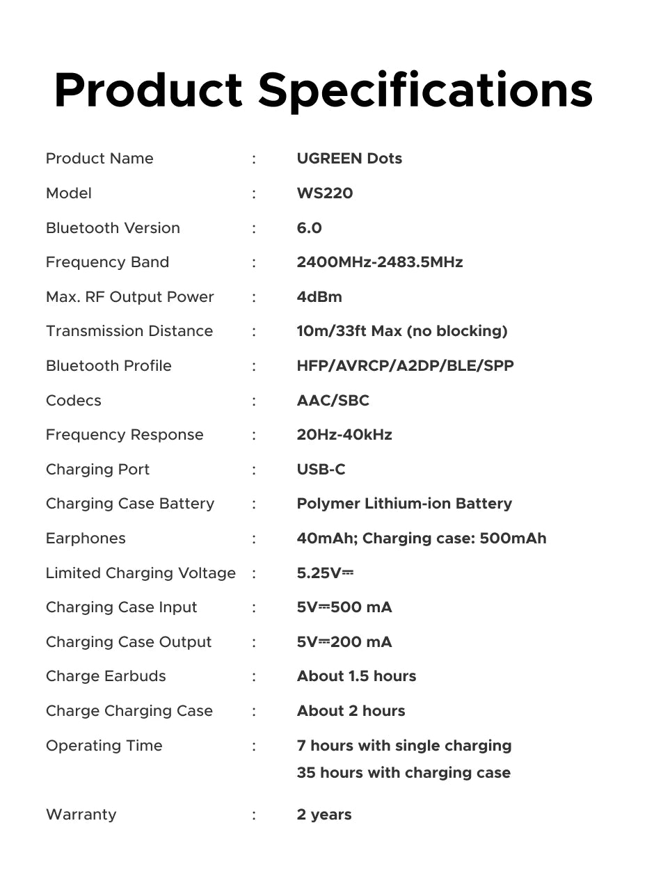 UGREEN Dots Bluetooth Wireless Earbuds