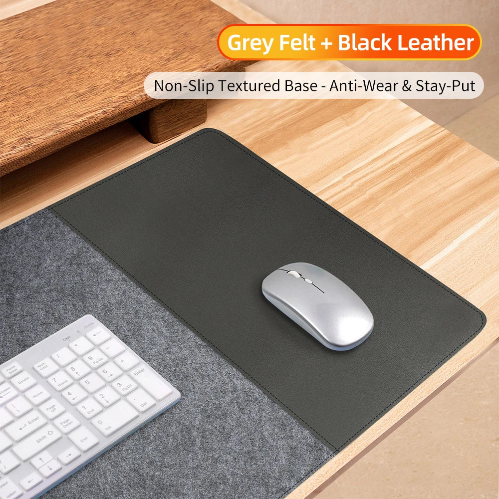 HANSONG Non-Slip Felt Desk Mat and Leather Mouse Pad